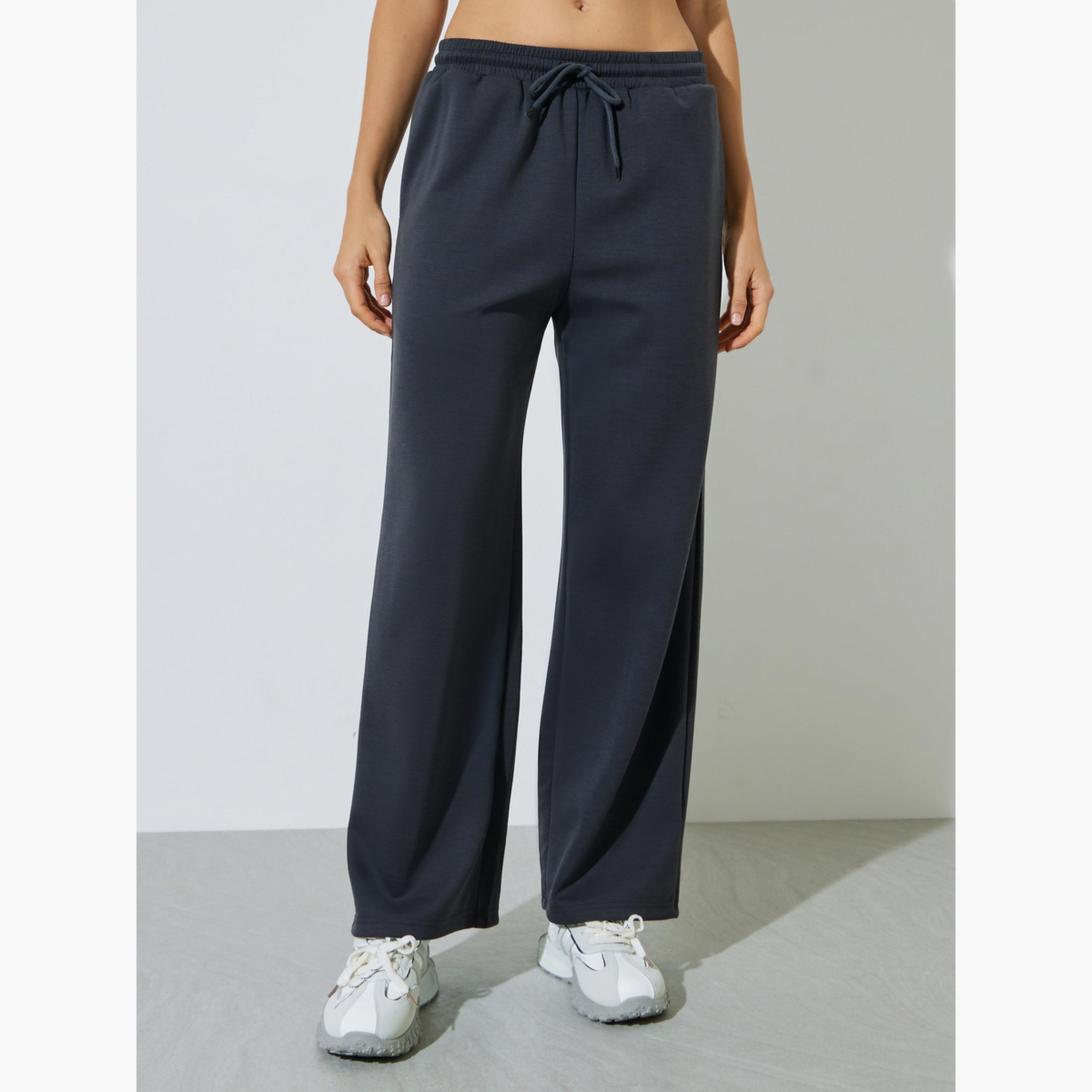 Styli Charcoal Solid Round Neck T-Shirt and Joggers Co-ord Set-women-clothing-coordsets-image-5