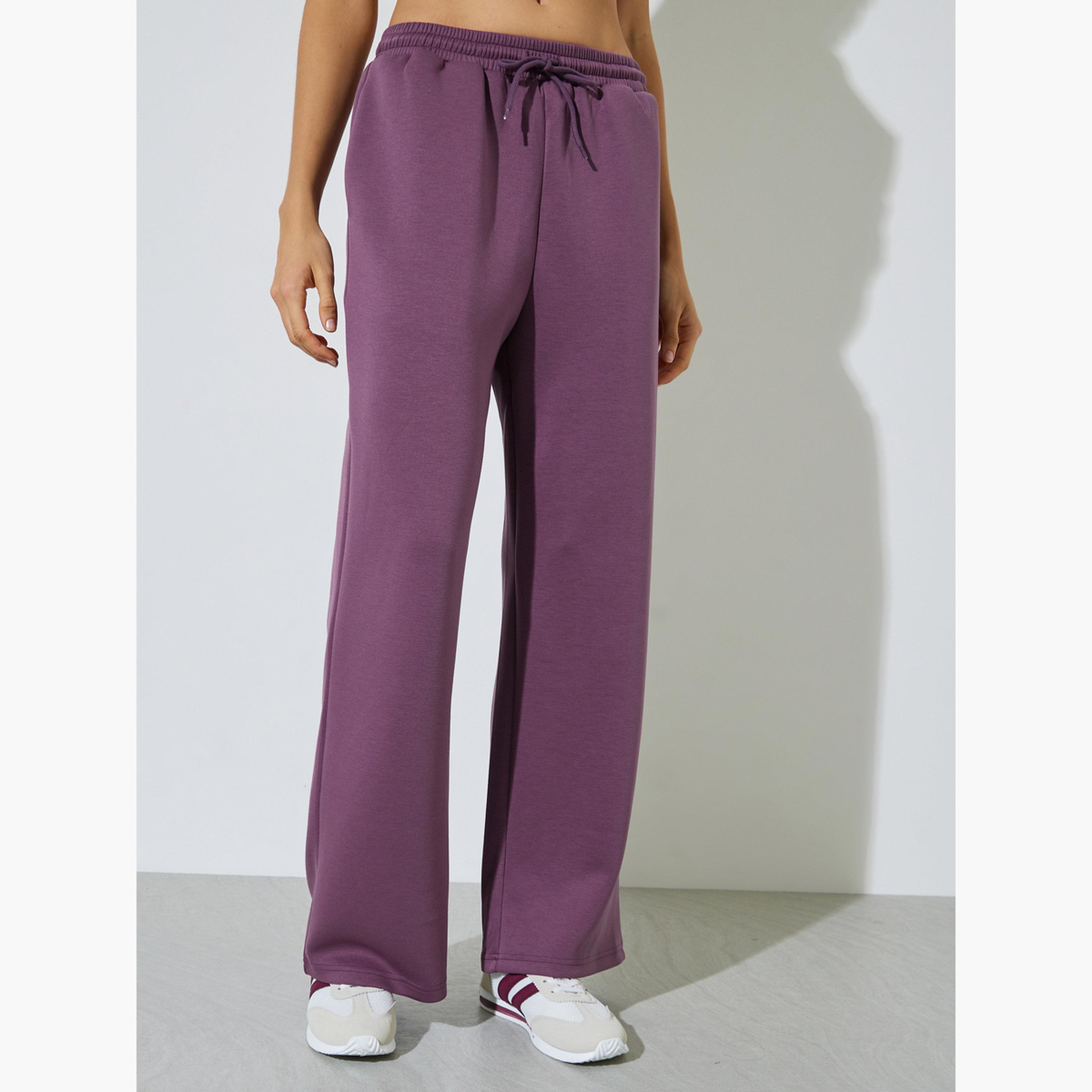 Styli Purple Solid Round Neck T-Shirt and Joggers Co-ord Set-women-clothing-coordsets-image-4