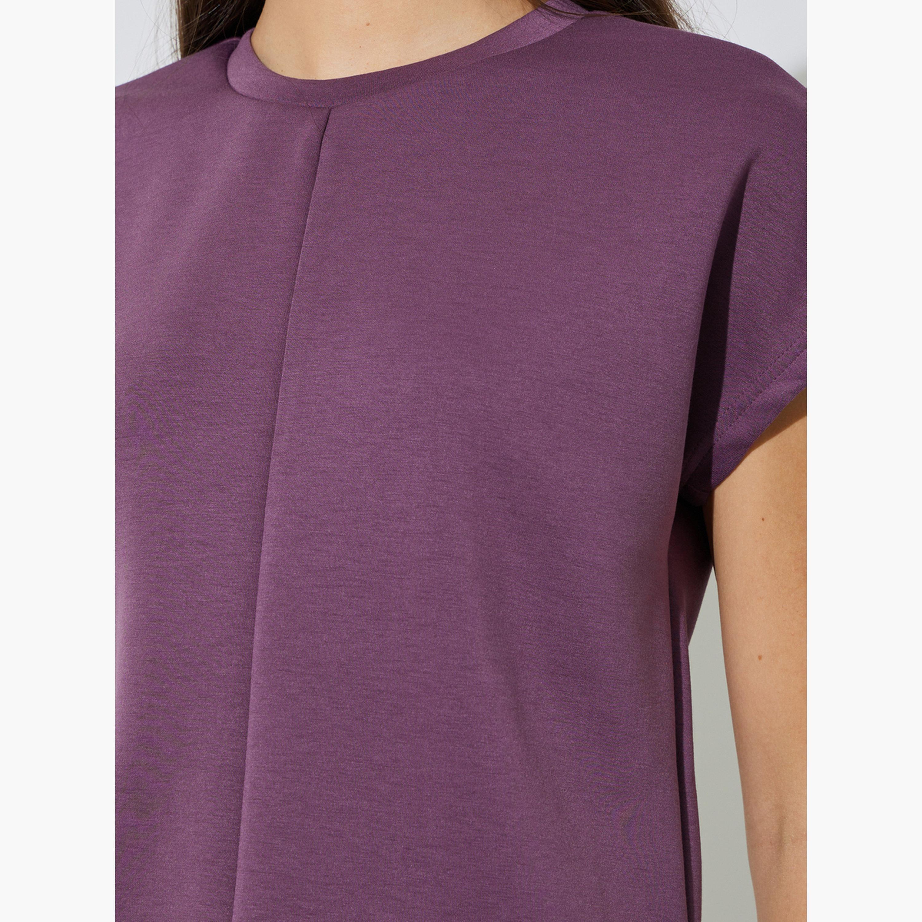 Styli Purple Solid Round Neck T-Shirt and Joggers Co-ord Set-women-clothing-coordsets-image-5