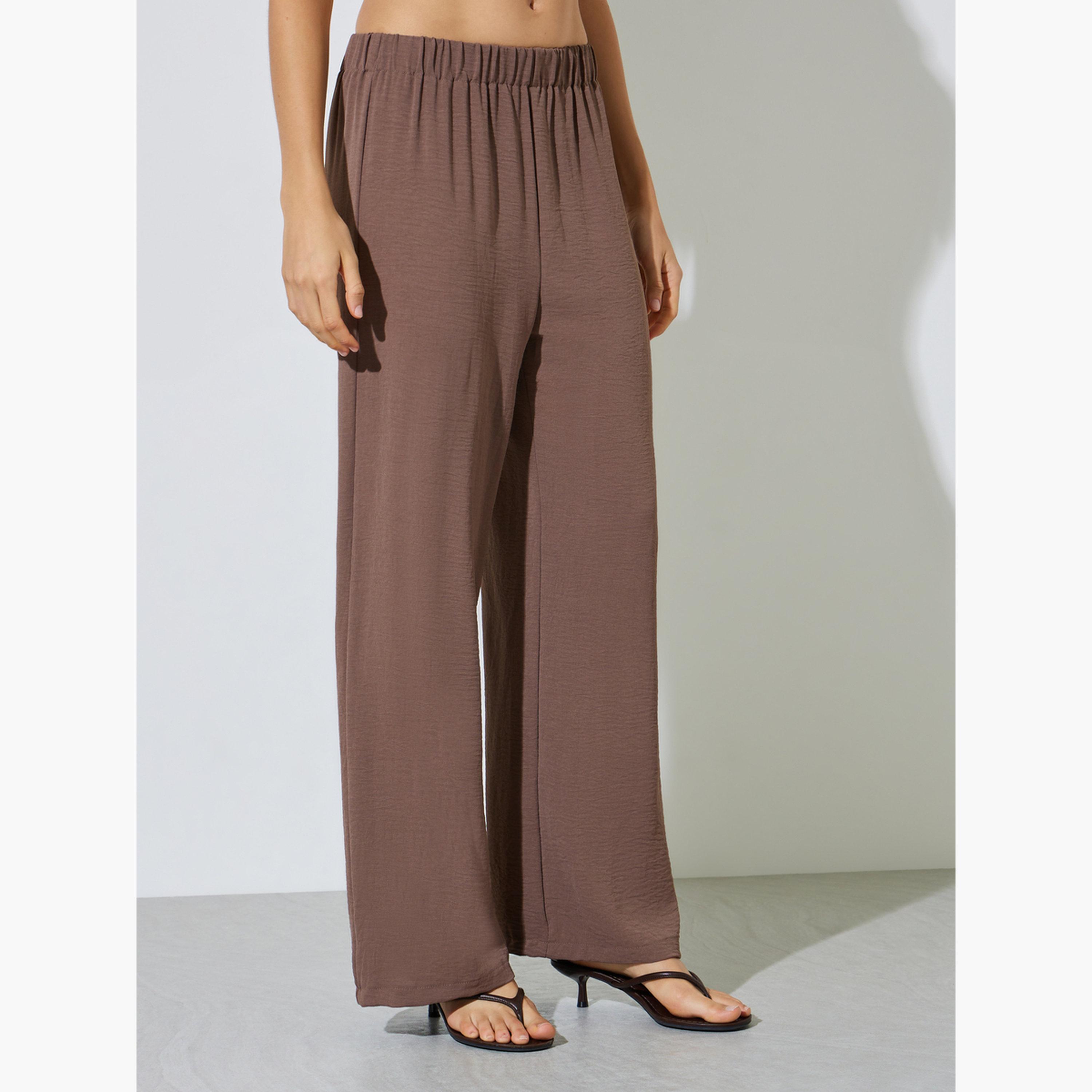 Styli Brown Longline Shirt and Wide Leg Pants Co-Ord Set-women-clothing-coordsets-image-5