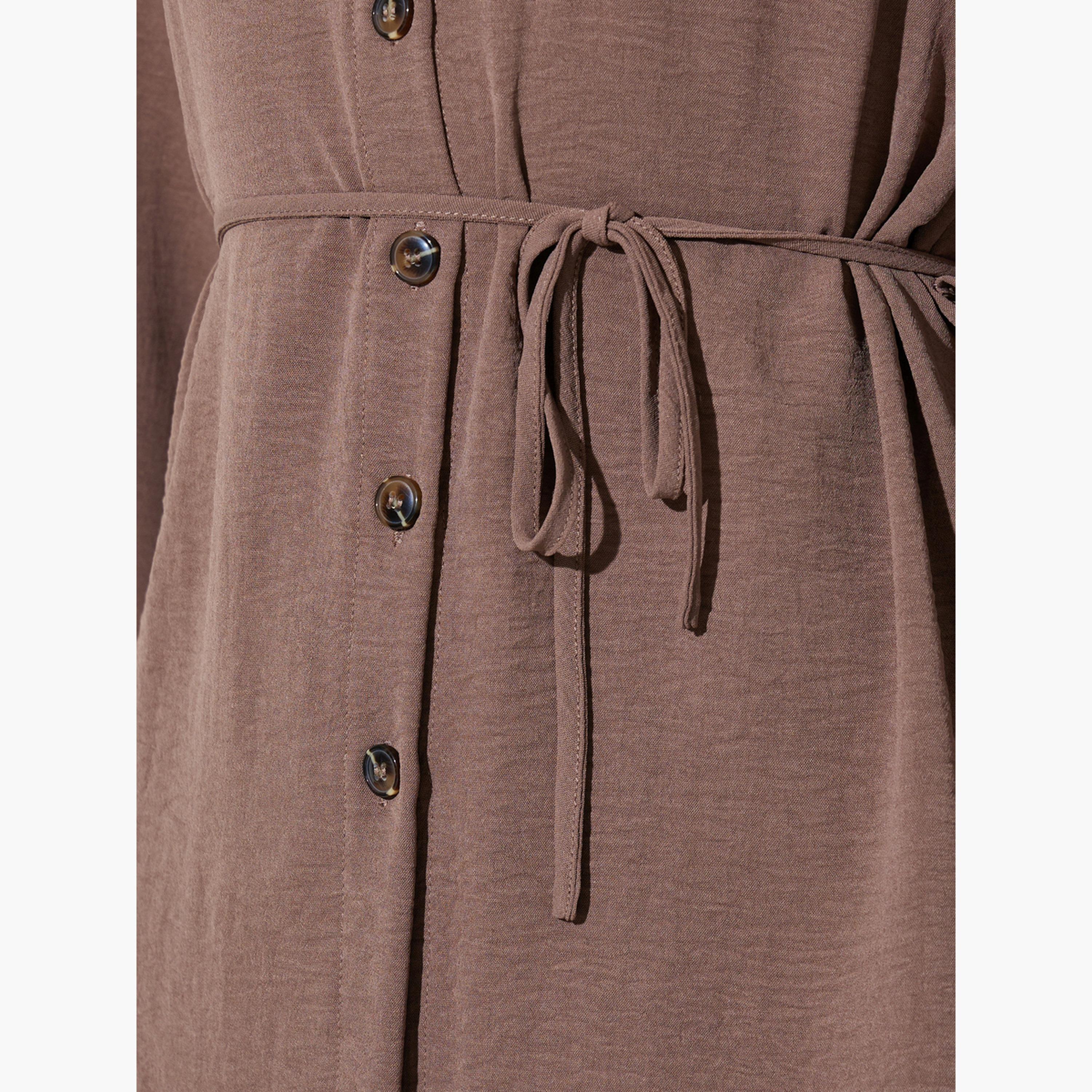 Styli Brown Longline Shirt and Wide Leg Pants Co-Ord Set-women-clothing-coordsets-image-6