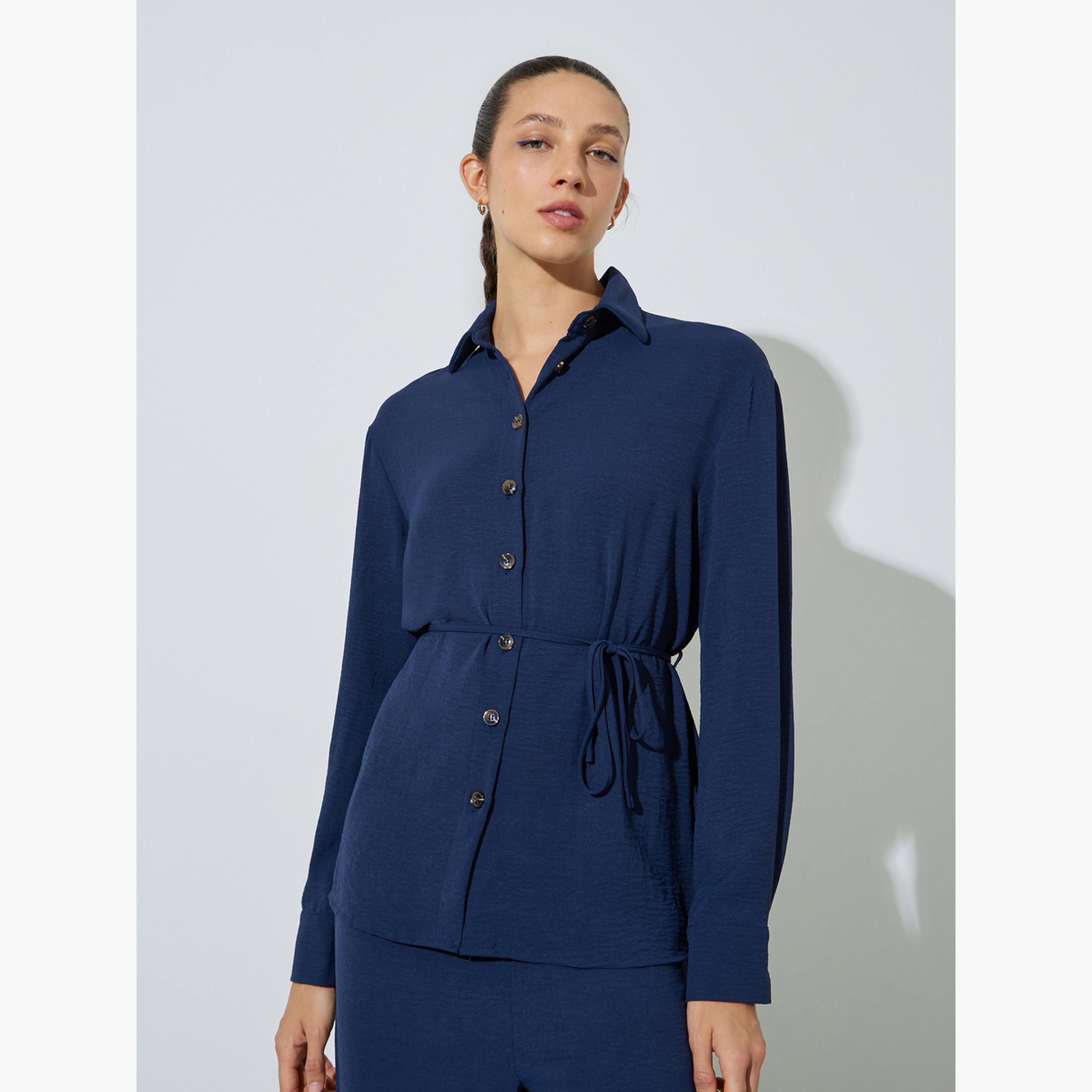 طقم منسق من بنطال بأرجل واسعة وبلوزة طويلة-women-clothing-coordsets-image-2