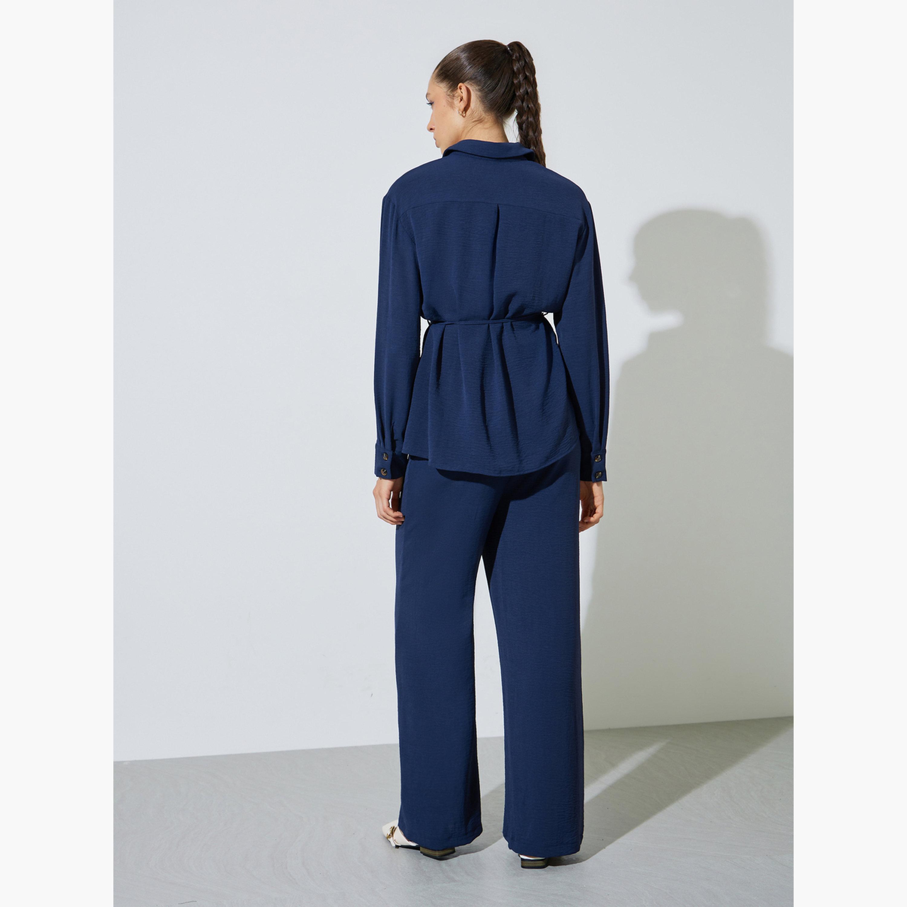 طقم منسق من بنطال بأرجل واسعة وبلوزة طويلة-women-clothing-coordsets-image-4