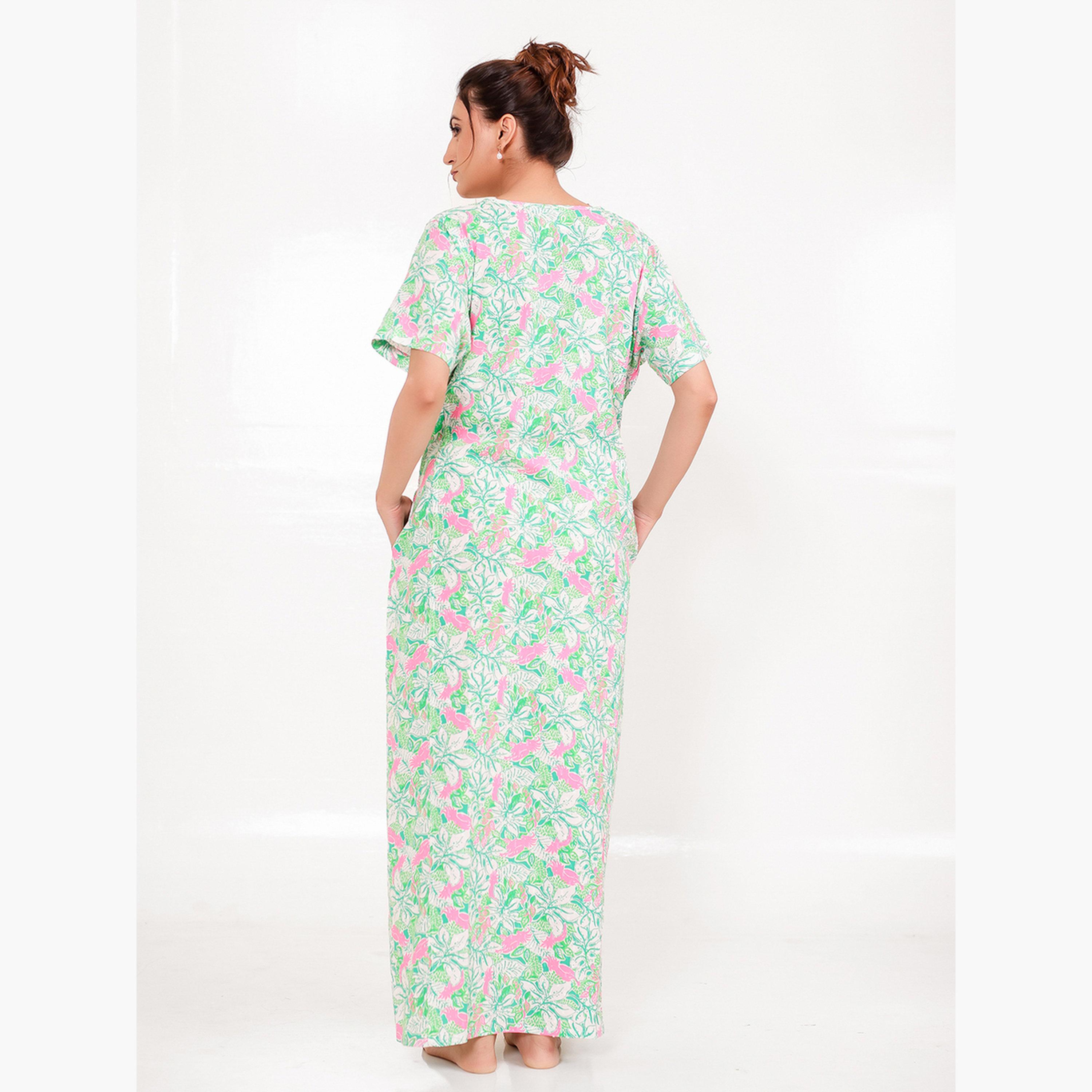 The Kaftan Company X Styli Green Cotton Floral Nightdress with Pockets-women-clothing-nightwear-nighties-image-4