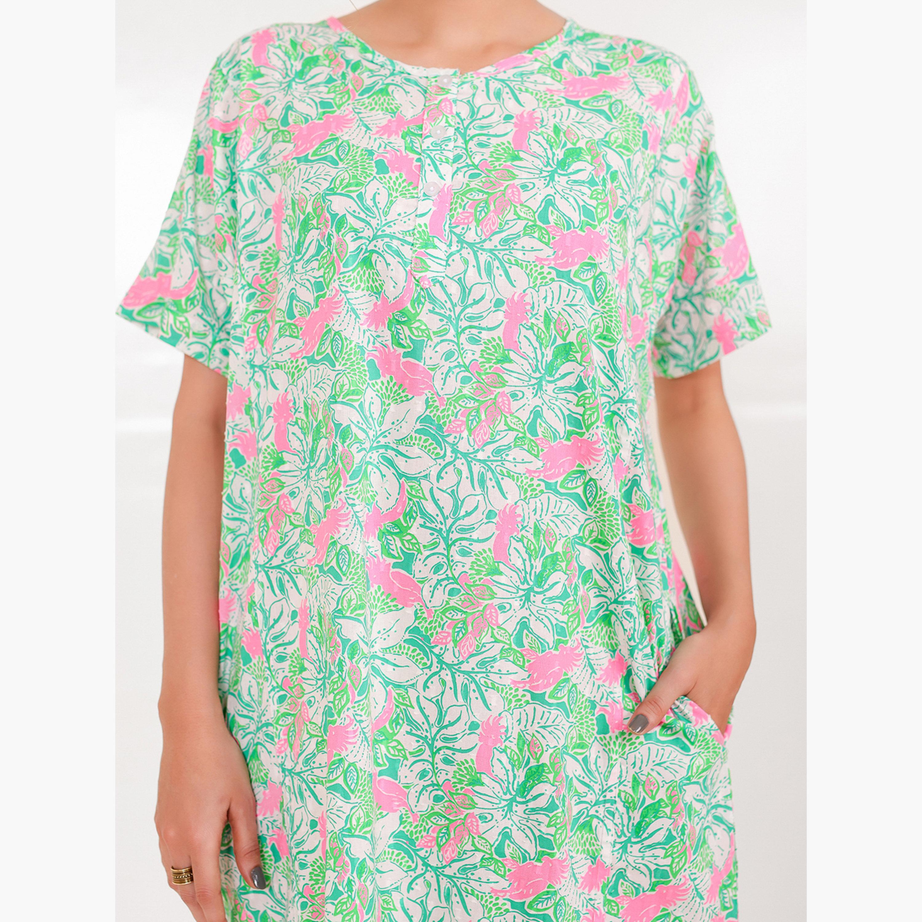 The Kaftan Company X Styli Green Cotton Floral Nightdress with Pockets-women-clothing-nightwear-nighties-image-5