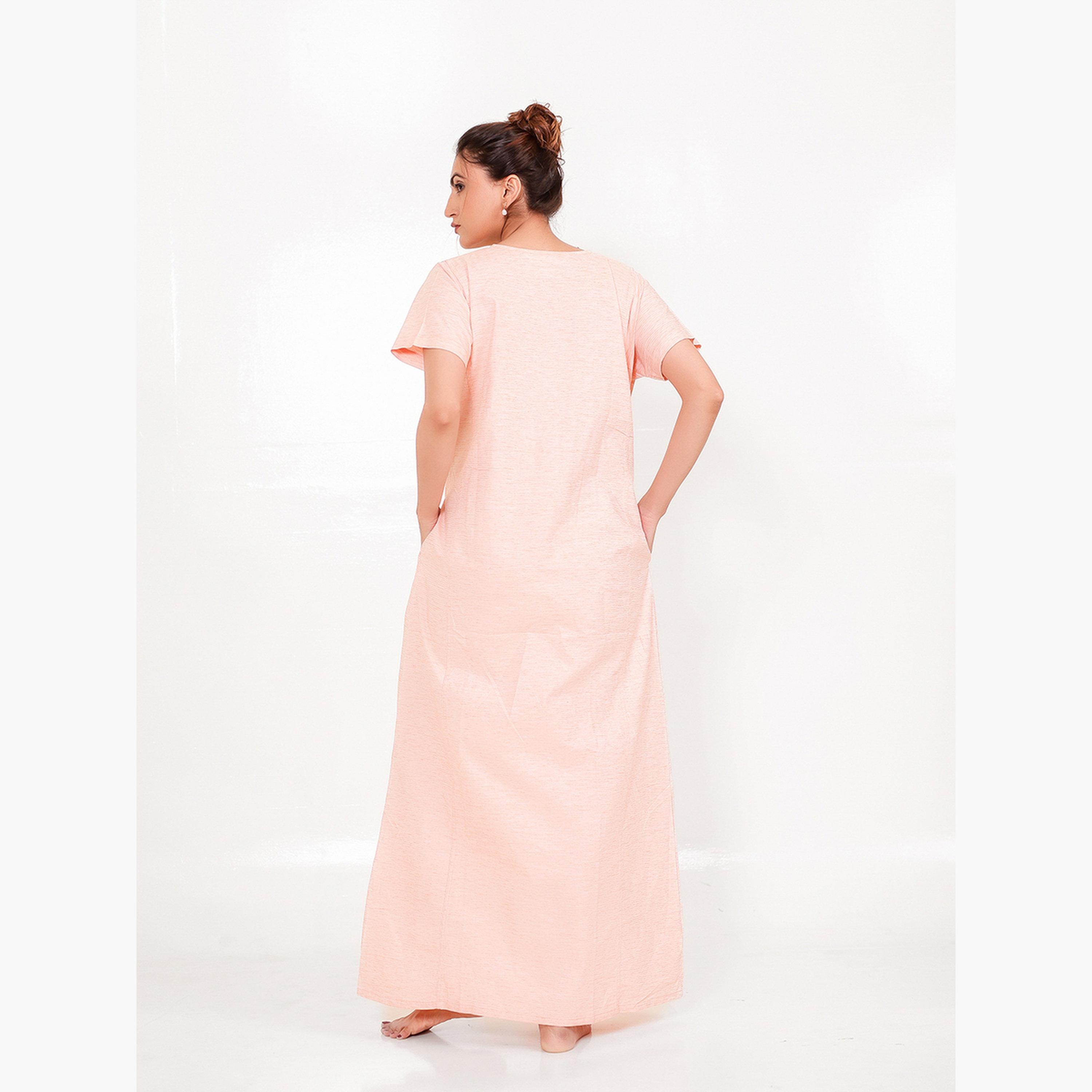 The Kaftan Company X Styli Peach Cotton Viscose Nightdress with Embroidered Placket-women-clothing-nightwear-nighties-image-4