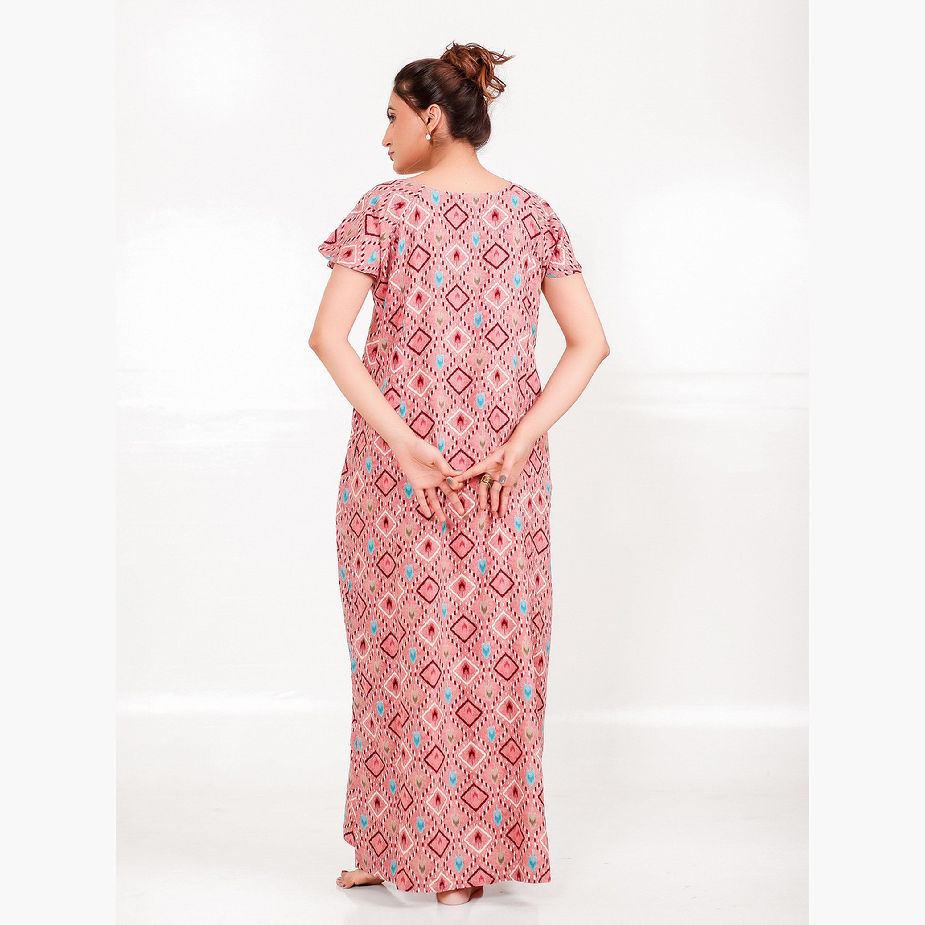 The Kaftan Company X Styli Pink Ikat Print Viscose Rayon Nightdress-women-clothing-nightwear-nighties-image-4