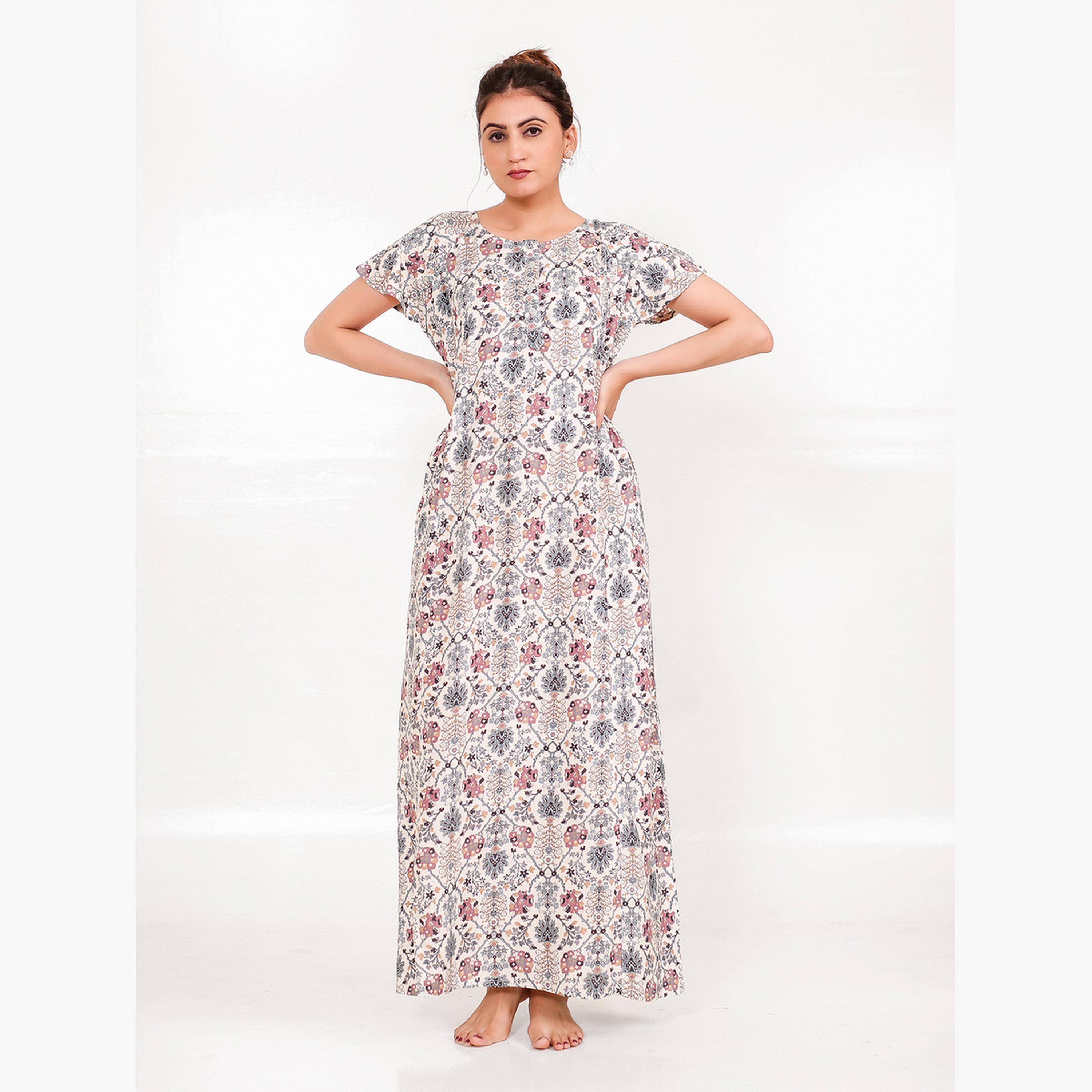 The Kaftan Company X Styli All Over Print Viscose Rayon Nightdress-women-clothing-nightwear-nighties-image-2