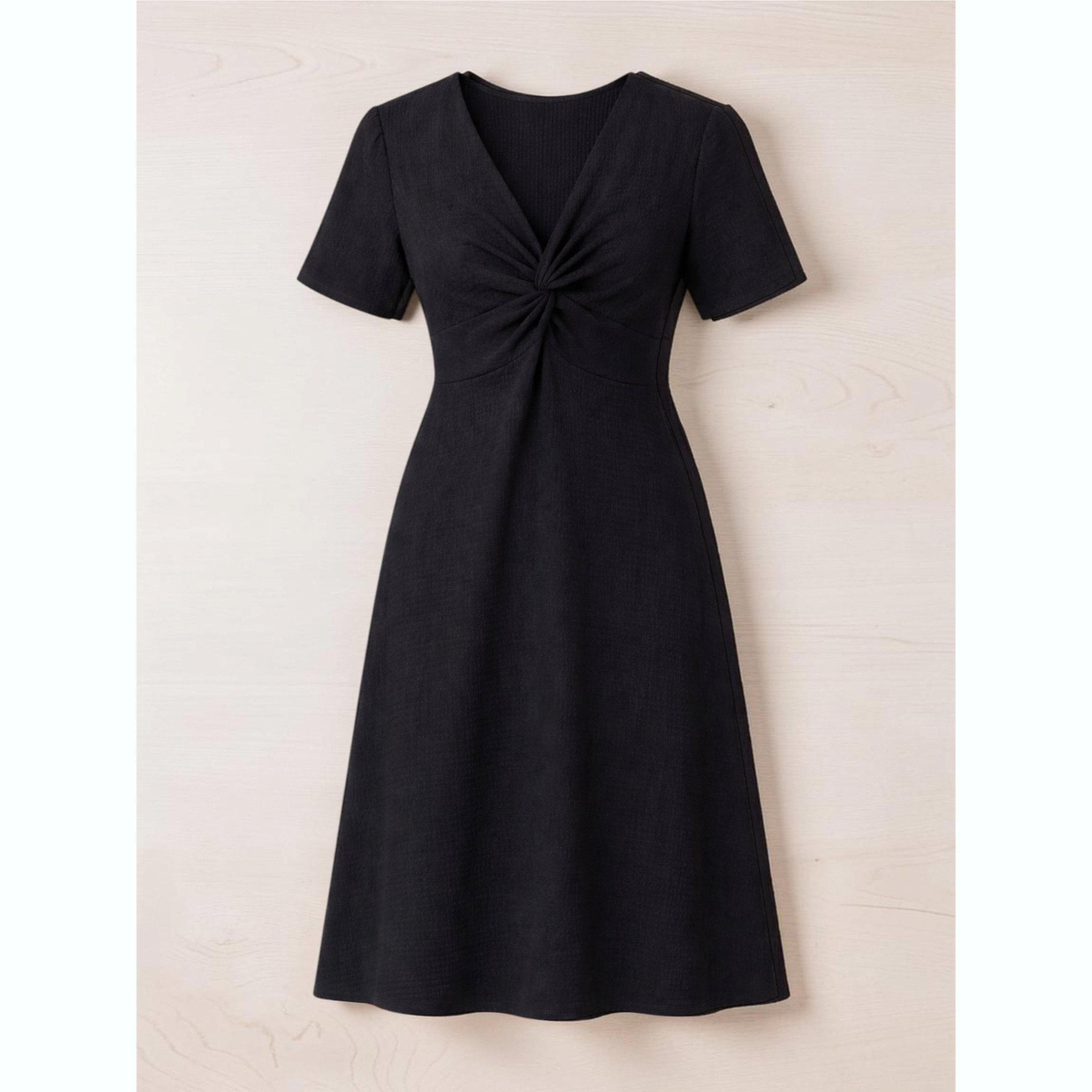 Victor and Jane X Styli Black Textured Twist Front A-Line Maxi Dress-women-clothing-dresses-image-3