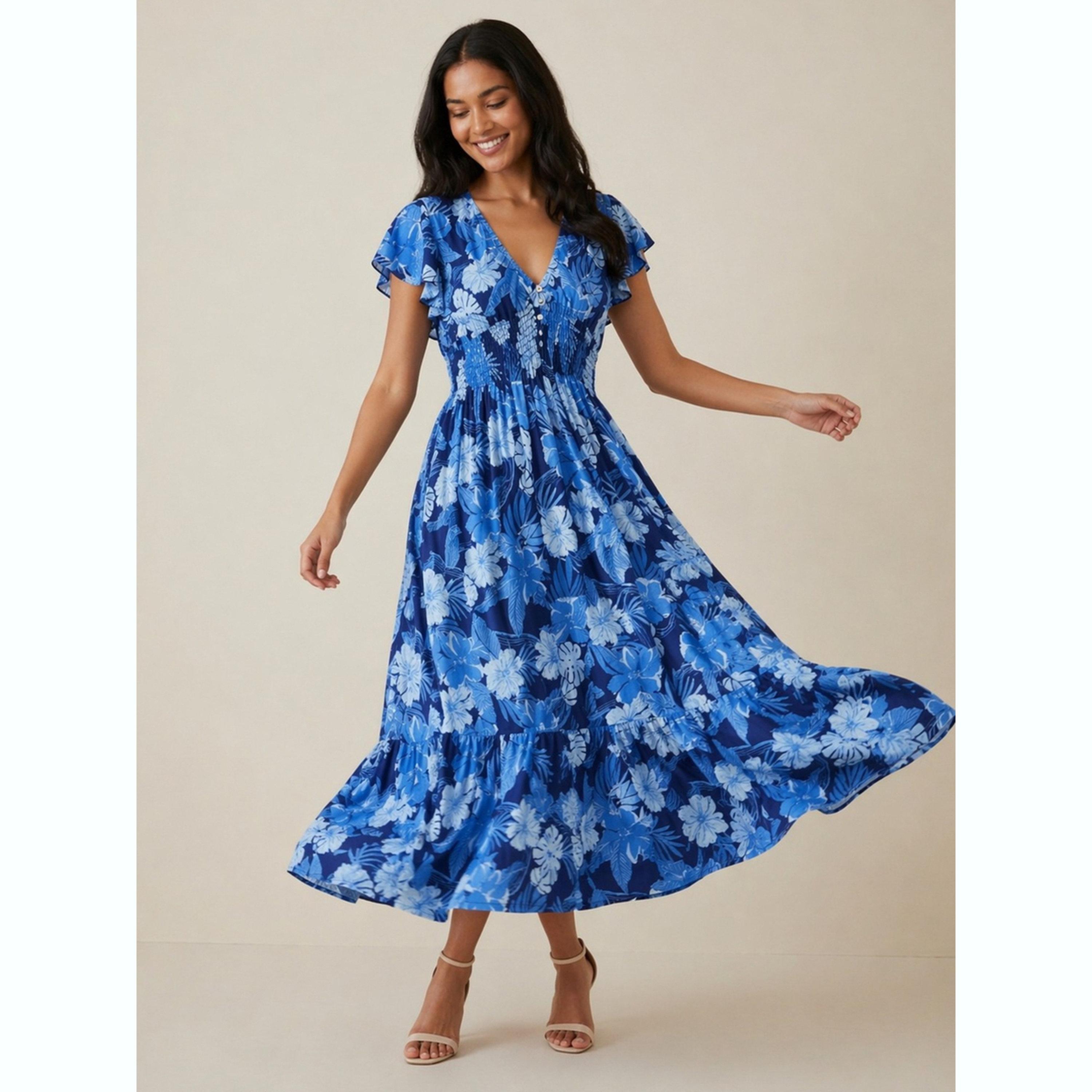 فستان ميدي بحافة واسعة وطبعة أزهار استوائية-women-clothing-dresses-image-2