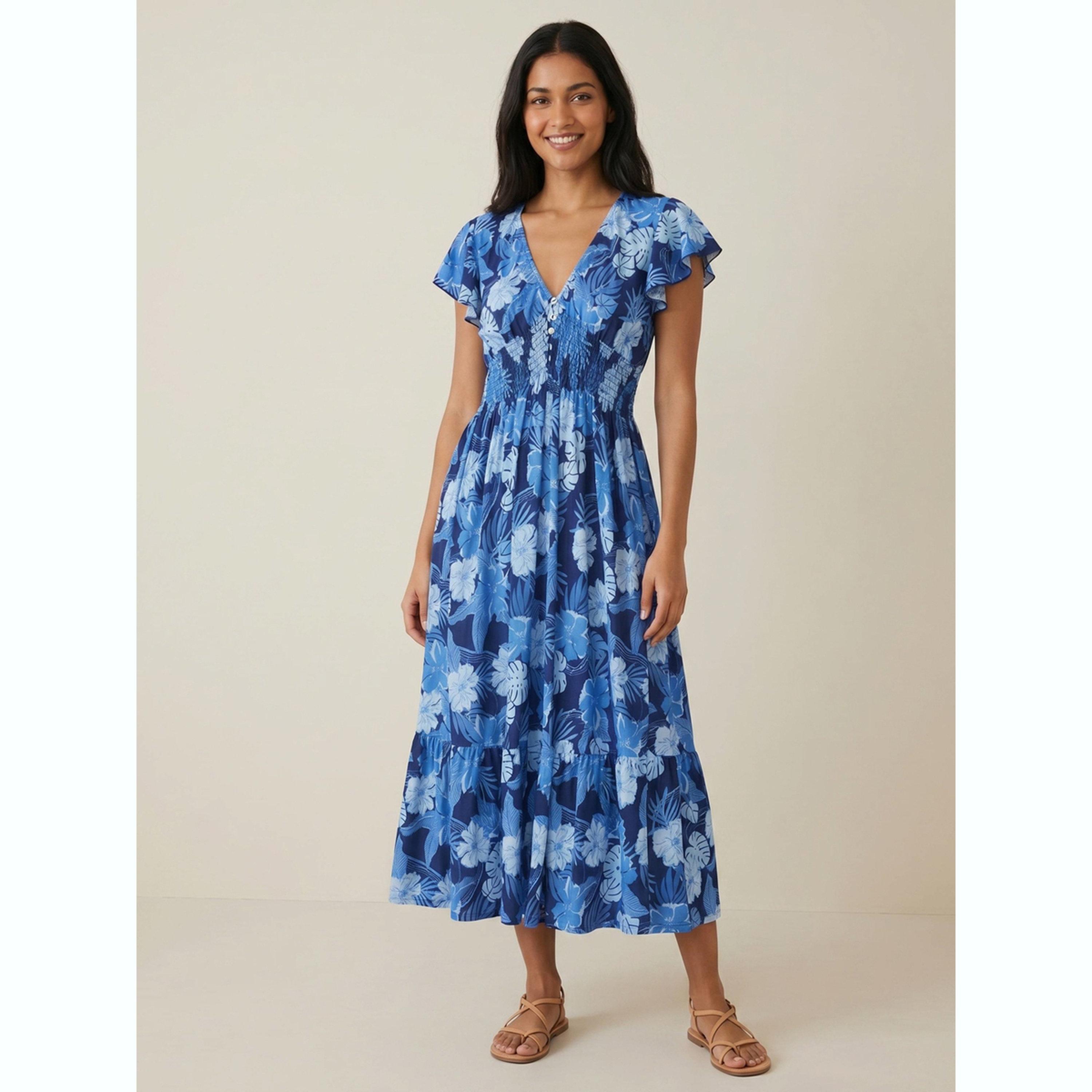 فستان ميدي بحافة واسعة وطبعة أزهار استوائية-women-clothing-dresses-image-4