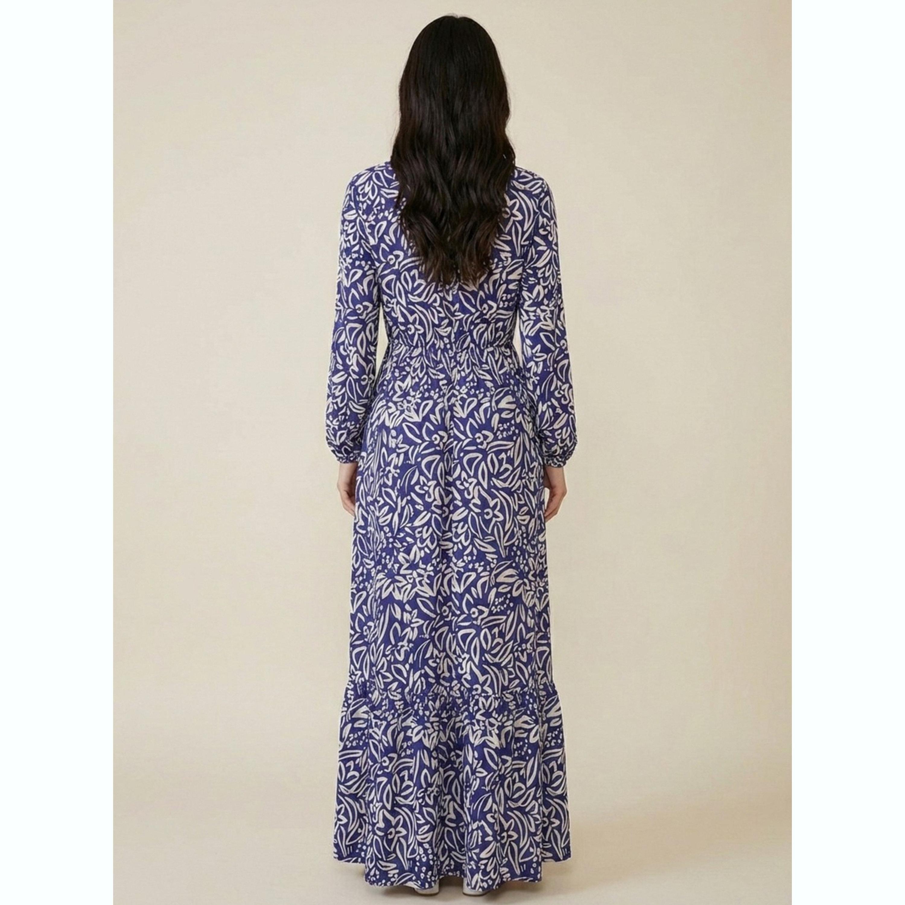 Victor and Jane X Styli Navy Blue All Over Print V Neck Maxi Dress-women-clothing-dresses-image-3