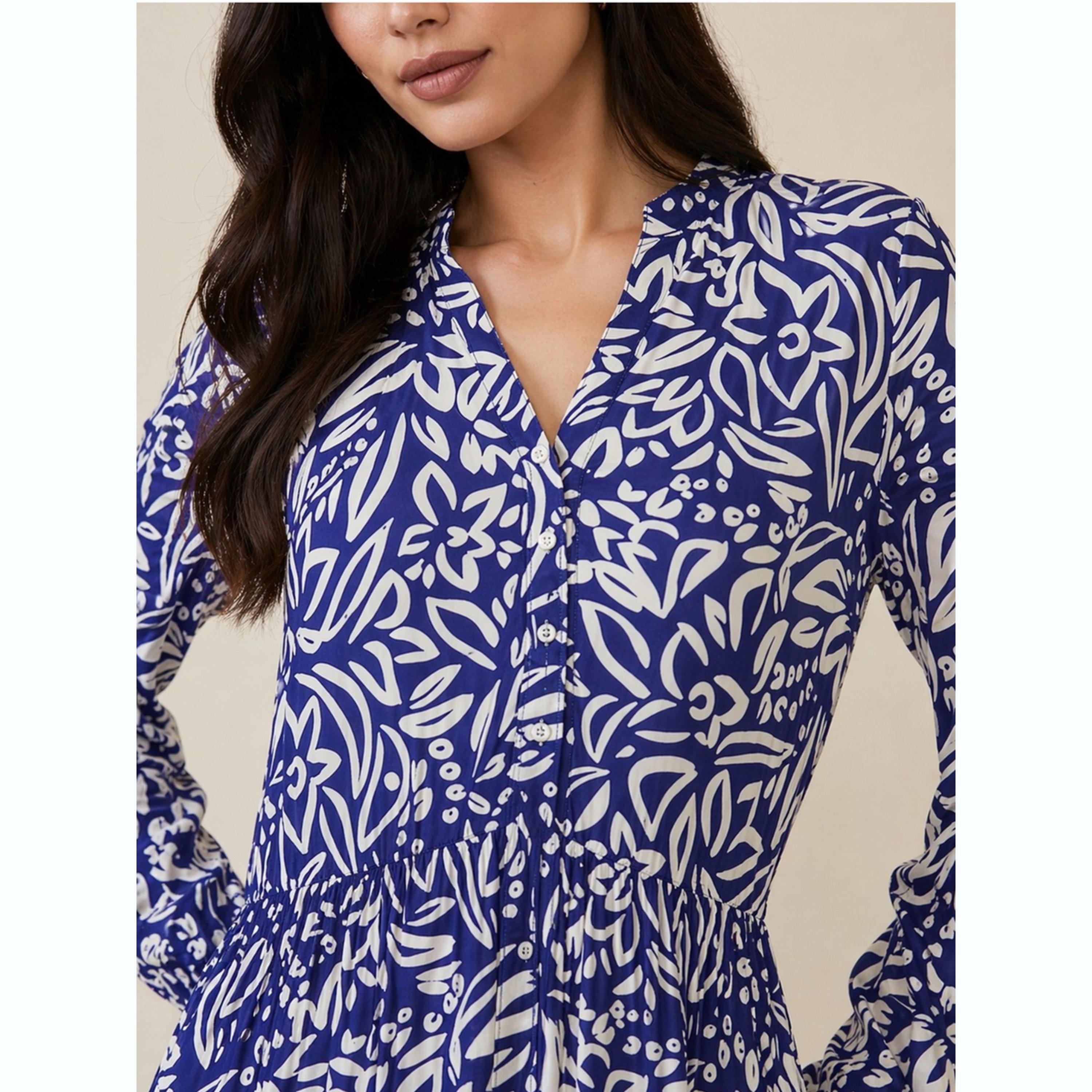 Victor and Jane X Styli Navy Blue All Over Print V Neck Maxi Dress-women-clothing-dresses-image-6