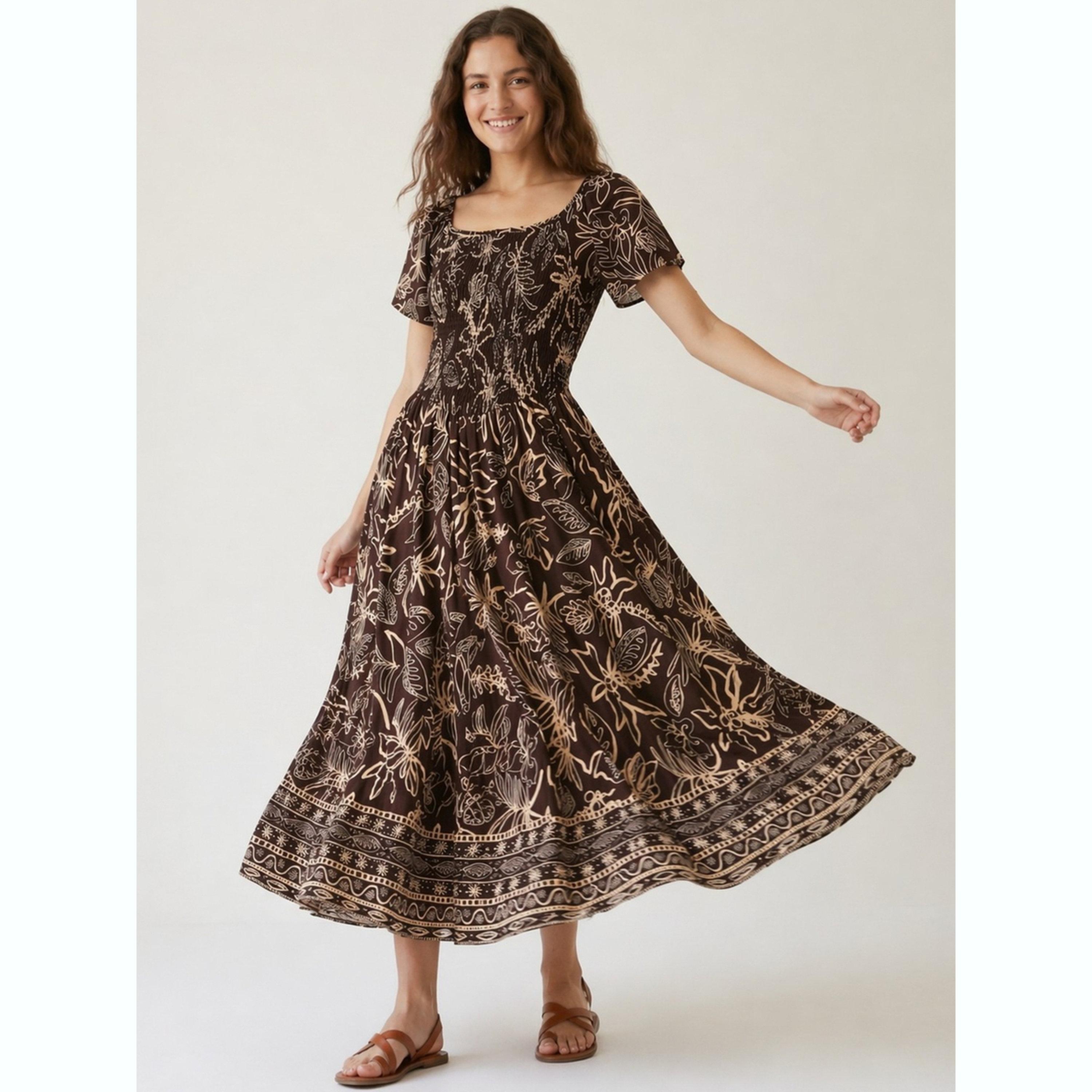 فستان طويل مطبوع بياقة مربعة-women-clothing-dresses-image-1
