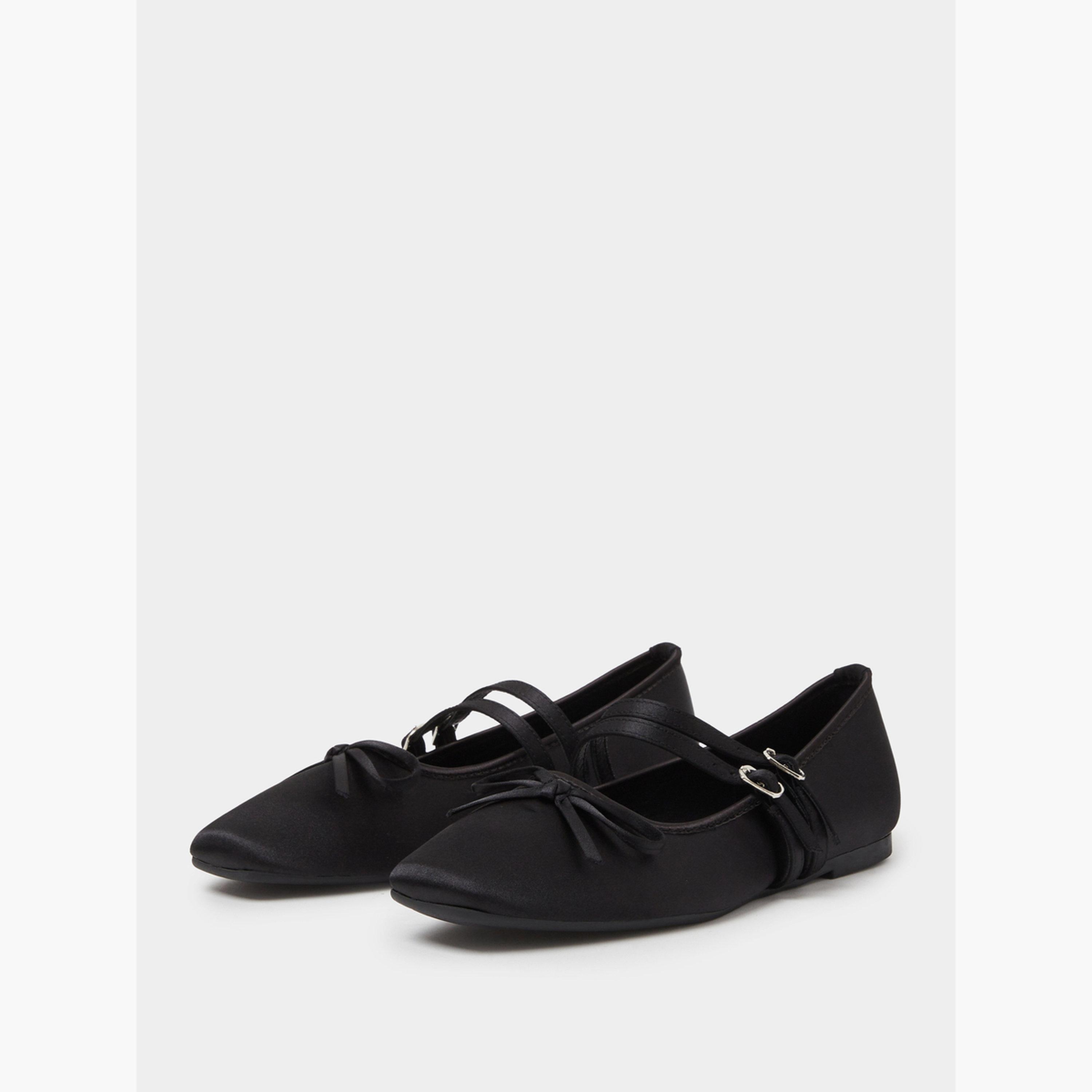 حذاء باليرينا فلات من الستان بشريط مزدوج وتفاصيل عقدة-women-shoes-ballerinas-image-1