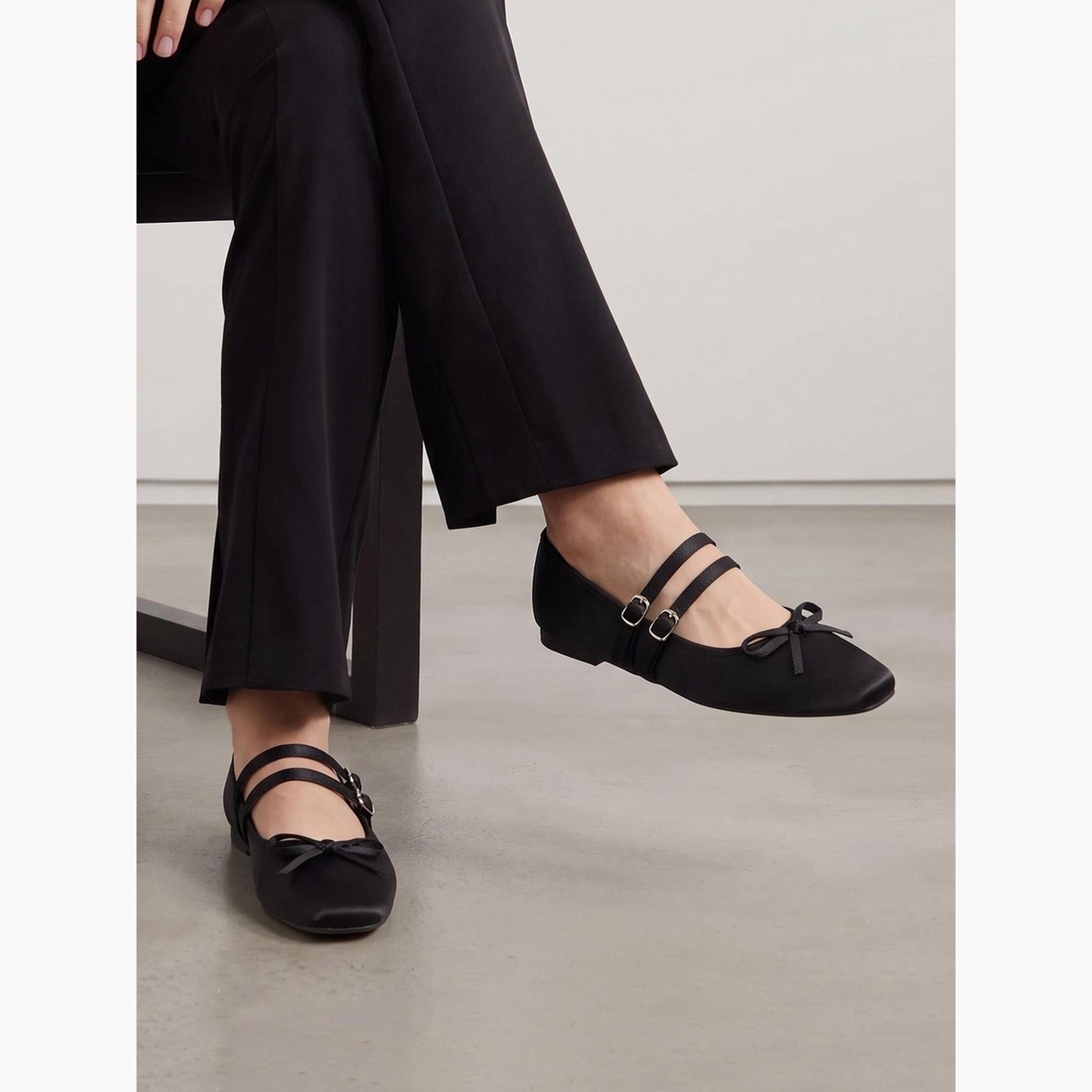 حذاء باليرينا فلات من الستان بشريط مزدوج وتفاصيل عقدة-women-shoes-ballerinas-image-2