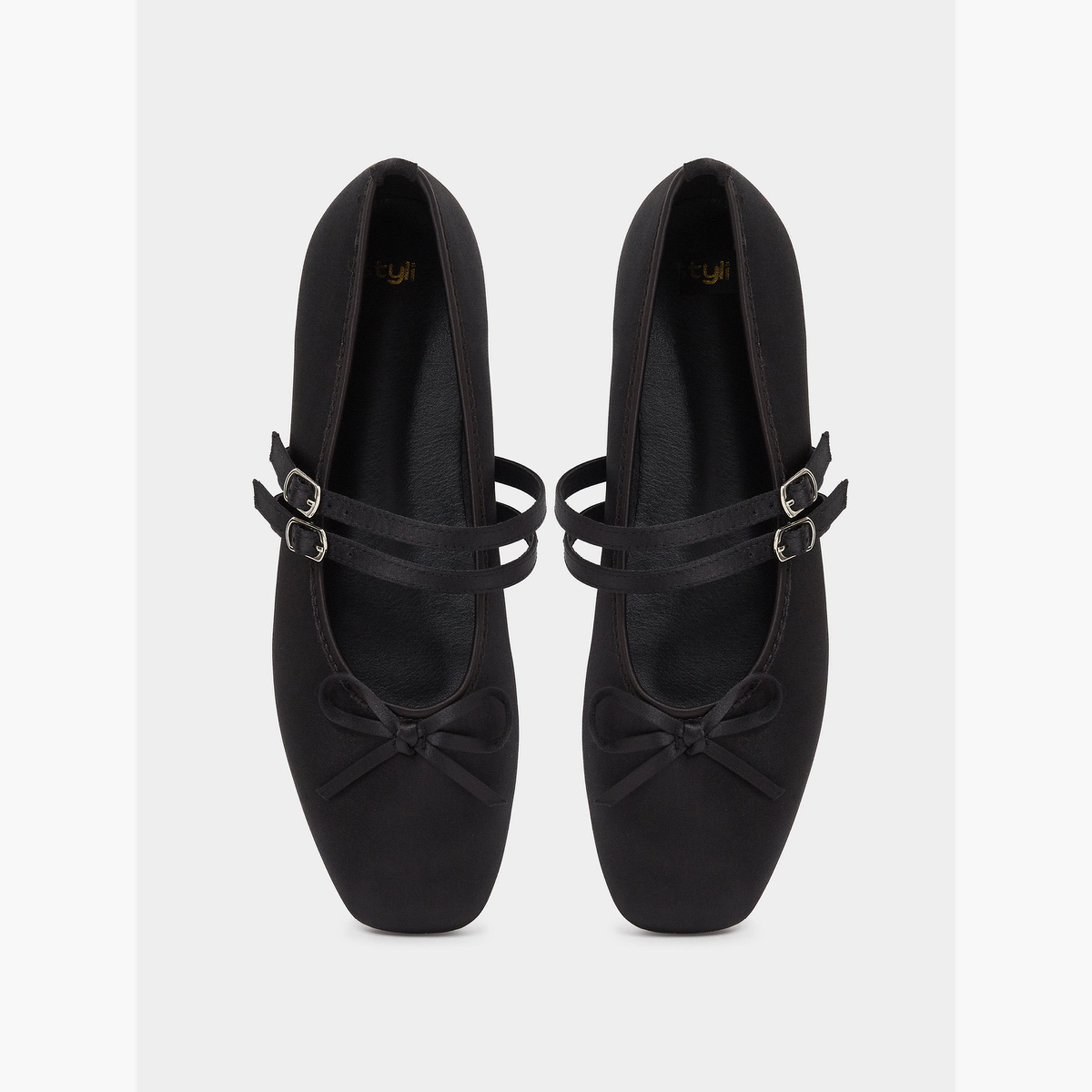 حذاء باليرينا فلات من الستان بشريط مزدوج وتفاصيل عقدة-women-shoes-ballerinas-image-4