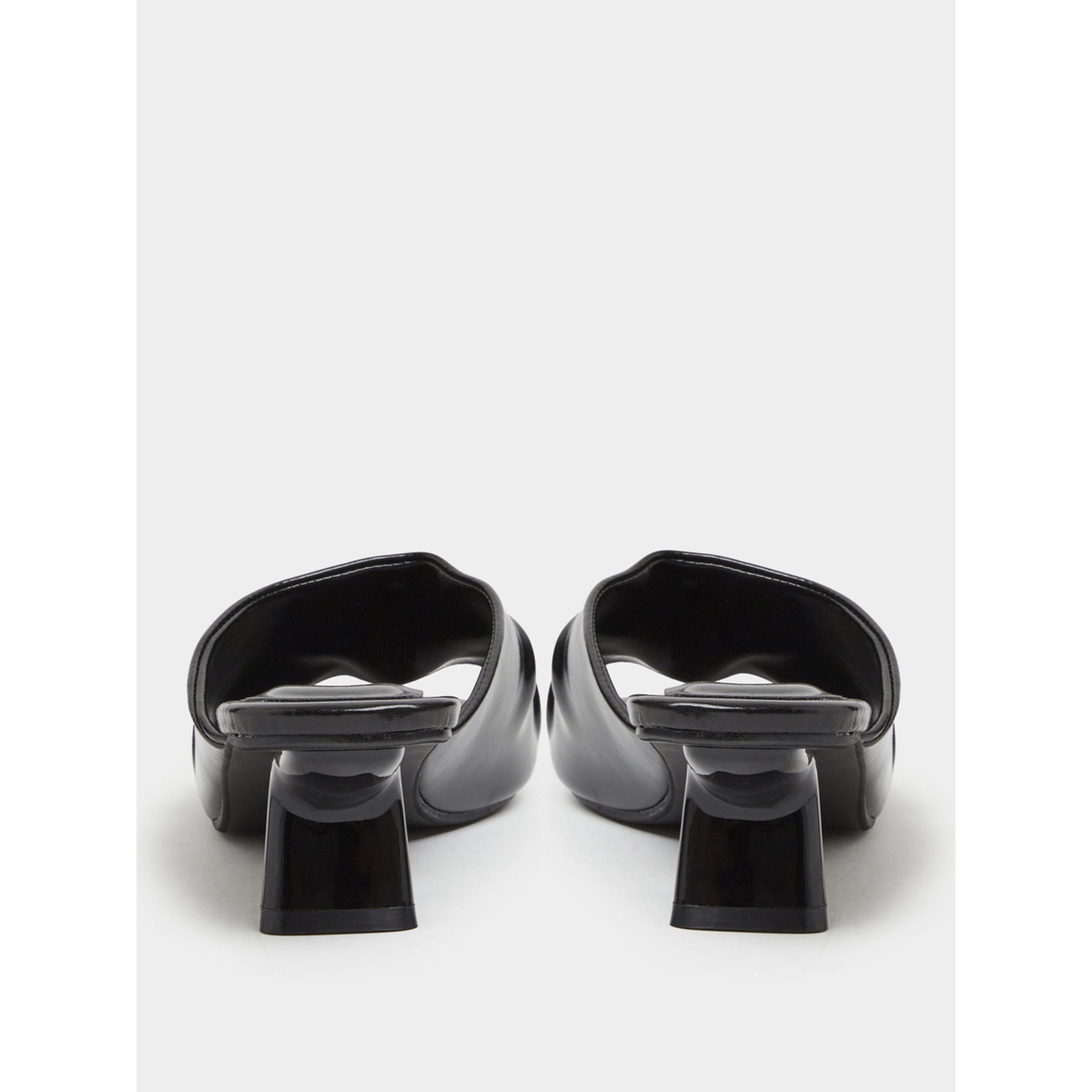 Styli Black Pleated Mid-Heel Mules with Gold Trim-women-shoes-sandals-heeled-image-6