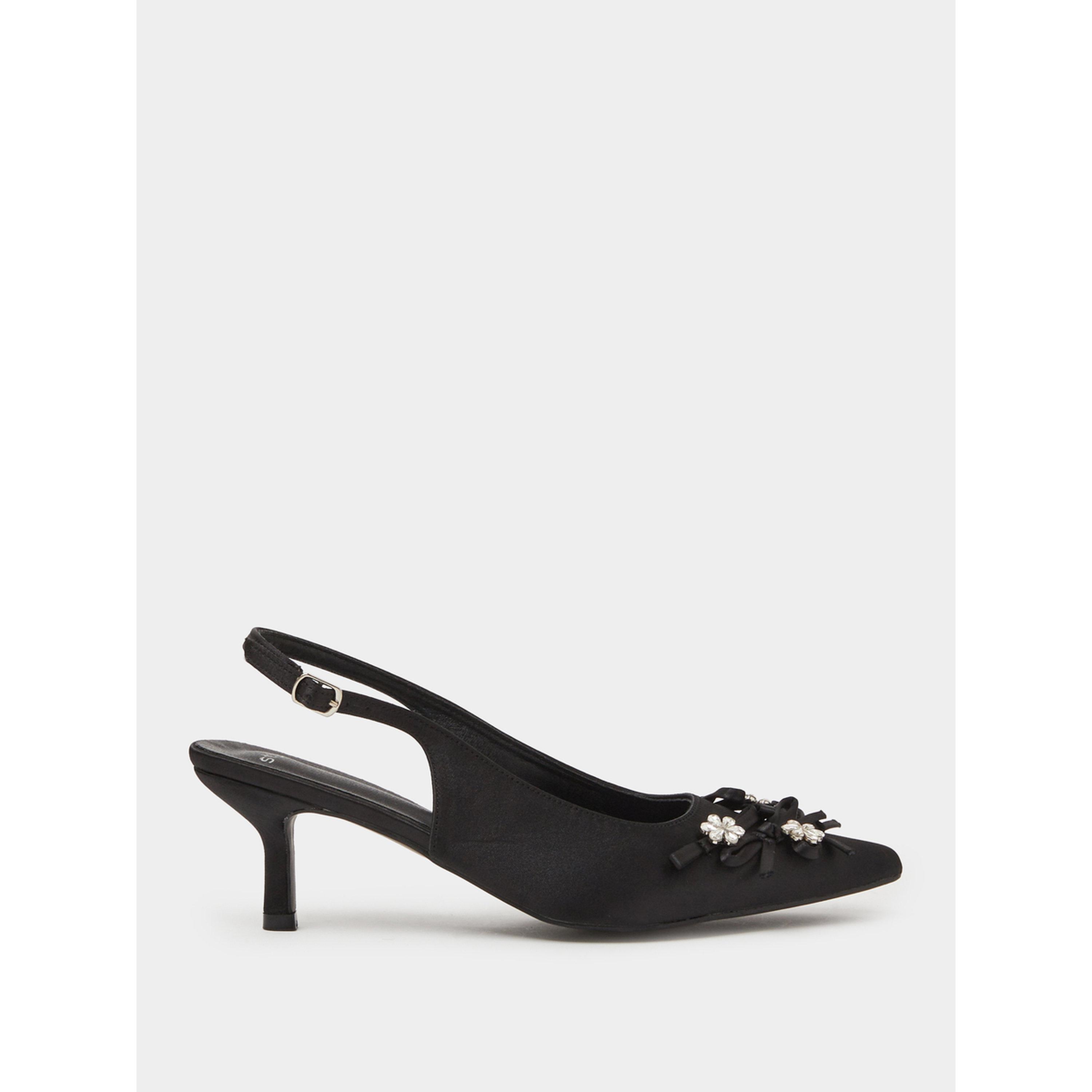 حذاء بكعب متوسط وحزام خلفي وتفاصيل عقدة مزينة لون أسود-women-shoes-heels-image-2