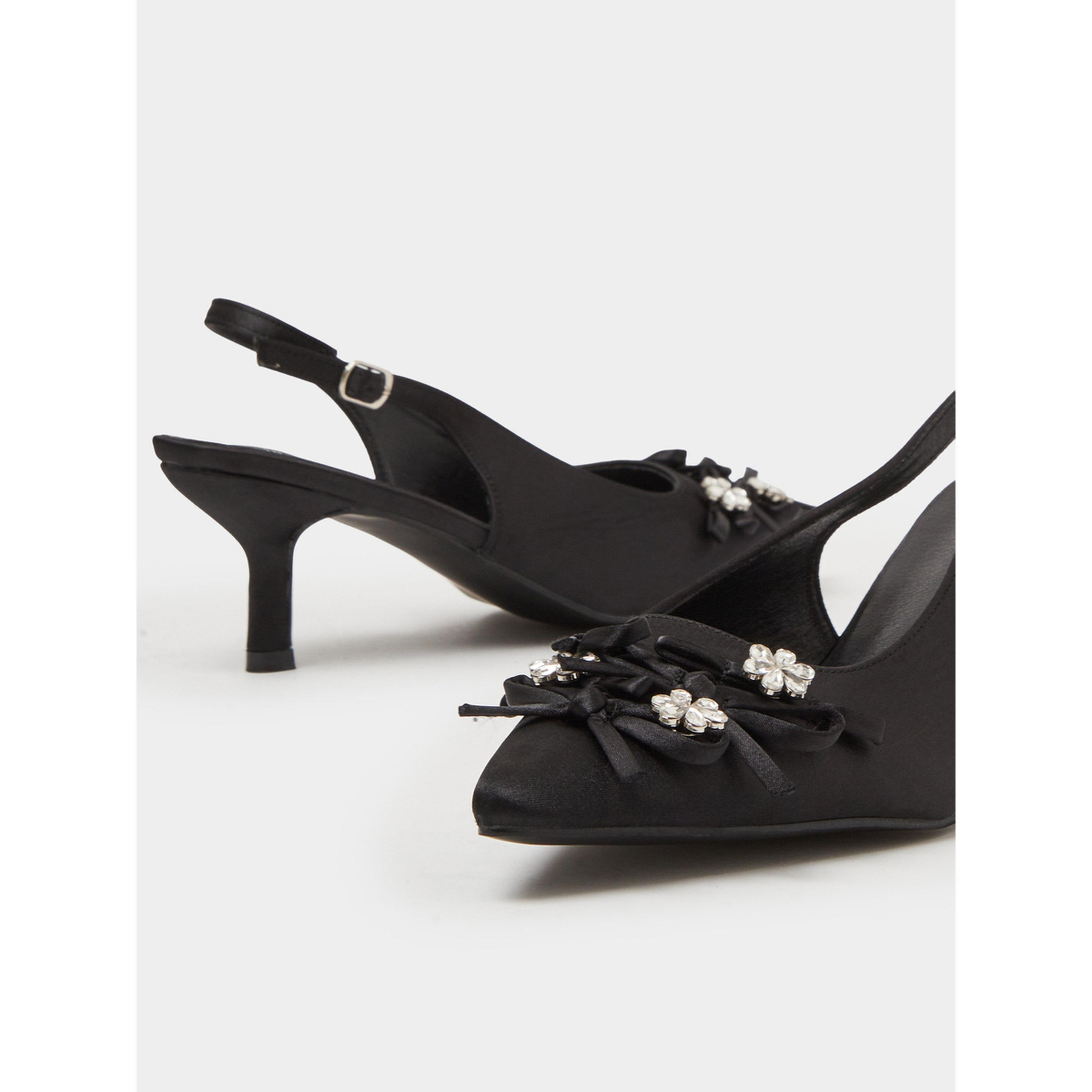 حذاء بكعب متوسط وحزام خلفي وتفاصيل عقدة مزينة لون أسود-women-shoes-heels-image-4