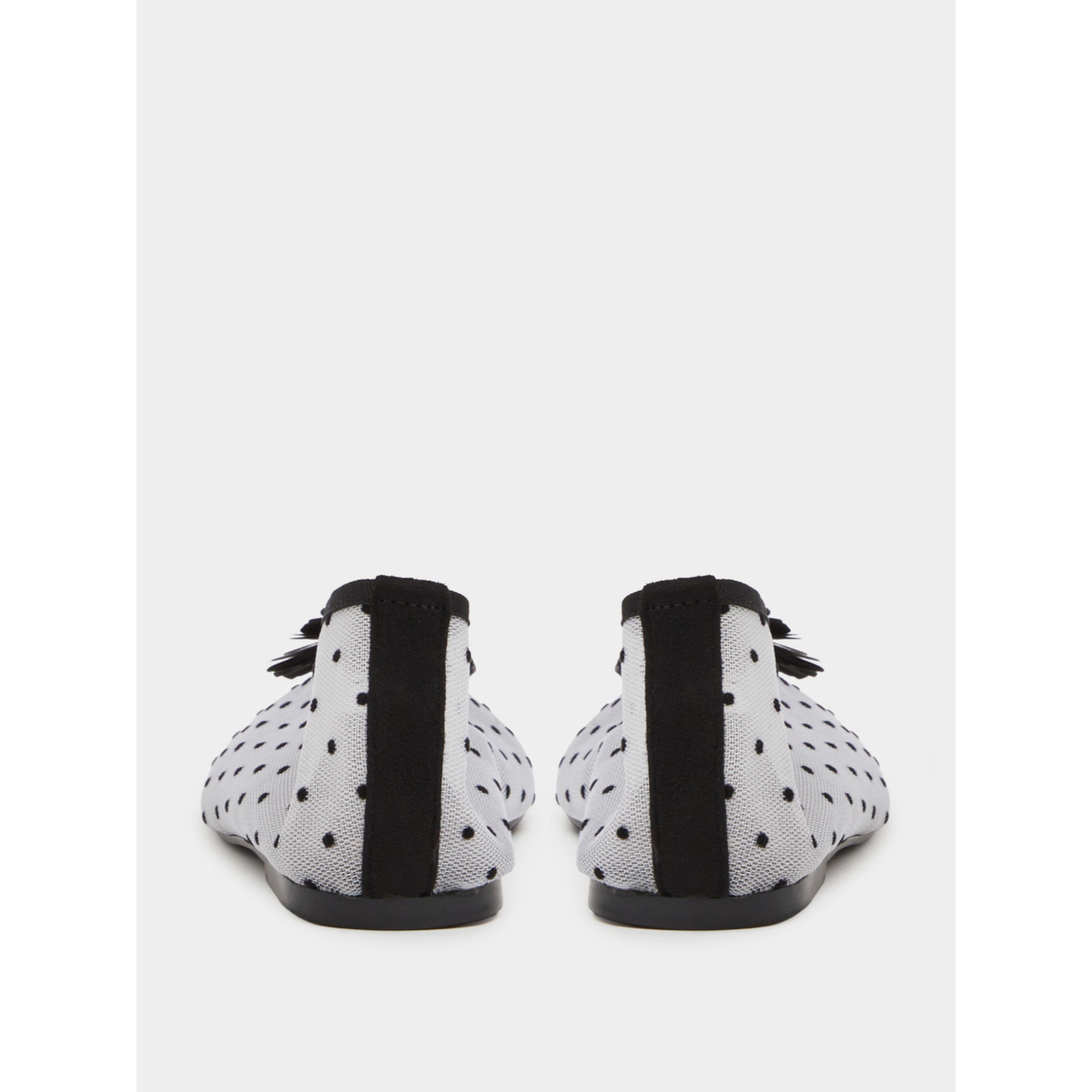 حذاء باليرينا فلات شبك بطبعة نقاط بولكا وتفاصيل أزهار لون أبيض-women-shoes-flats-ballerinas-image-5