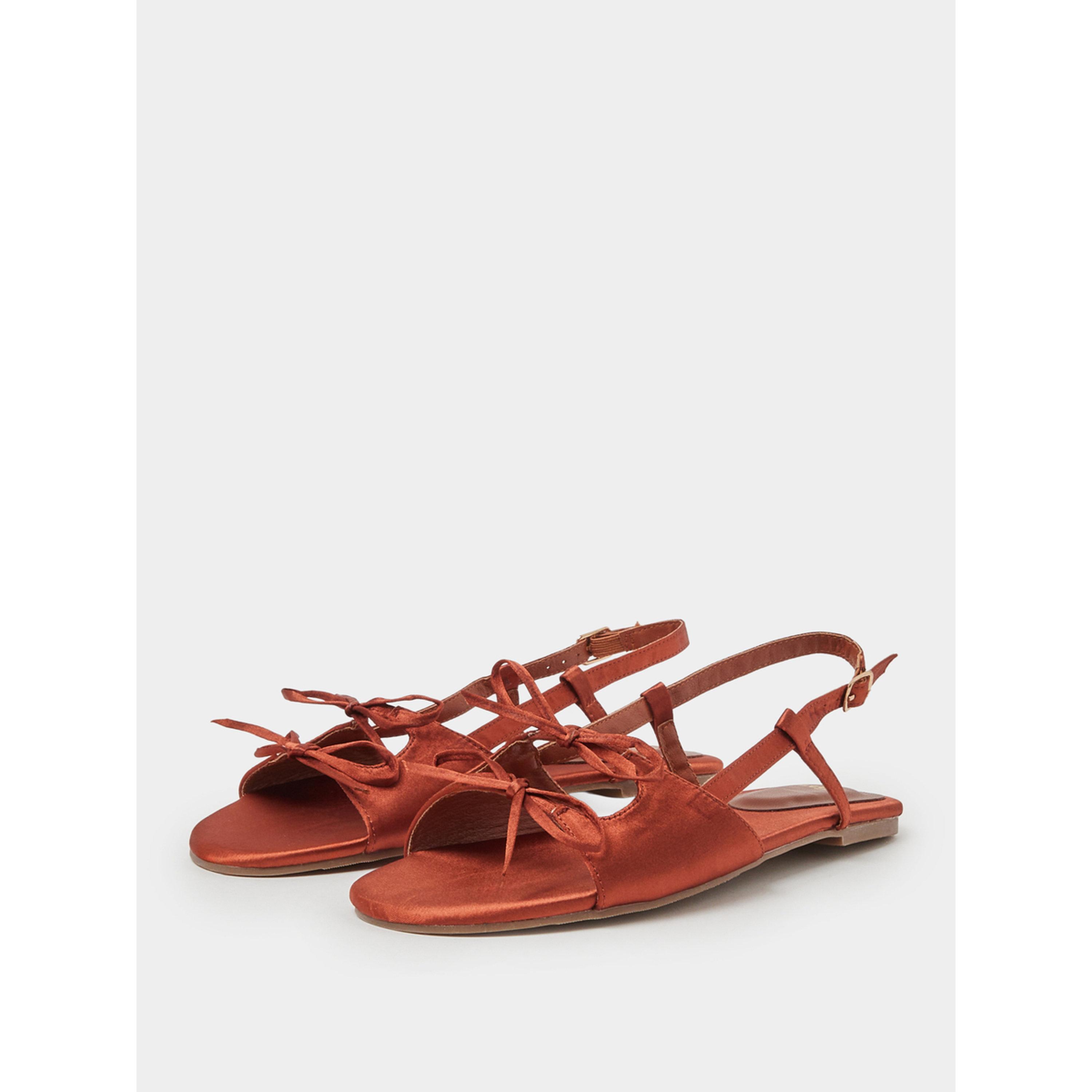Styli Brown Bow Details Satin Flat Sandals-women-shoes-sandals-flats-image-1