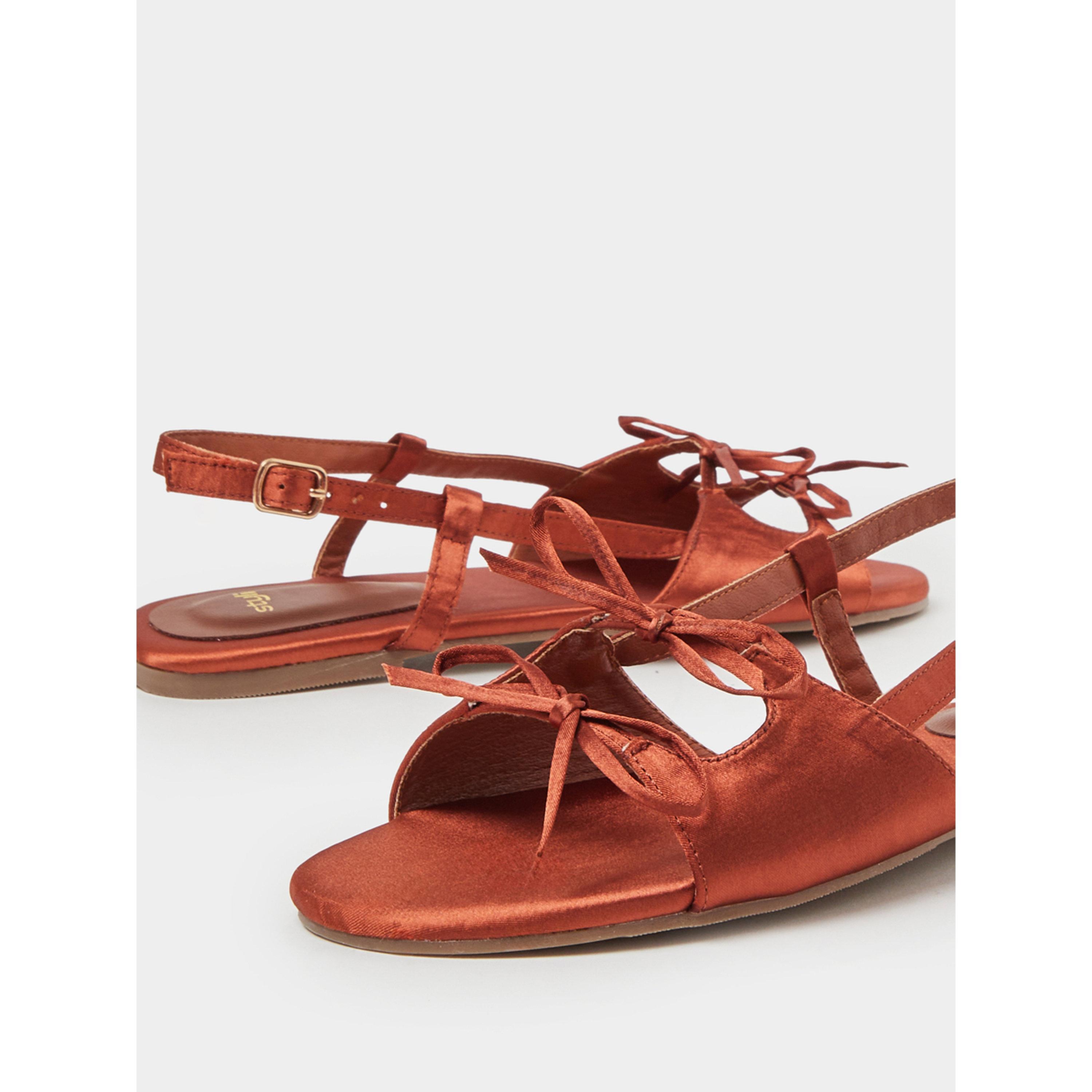 Styli Brown Bow Details Satin Flat Sandals-women-shoes-sandals-flats-image-5