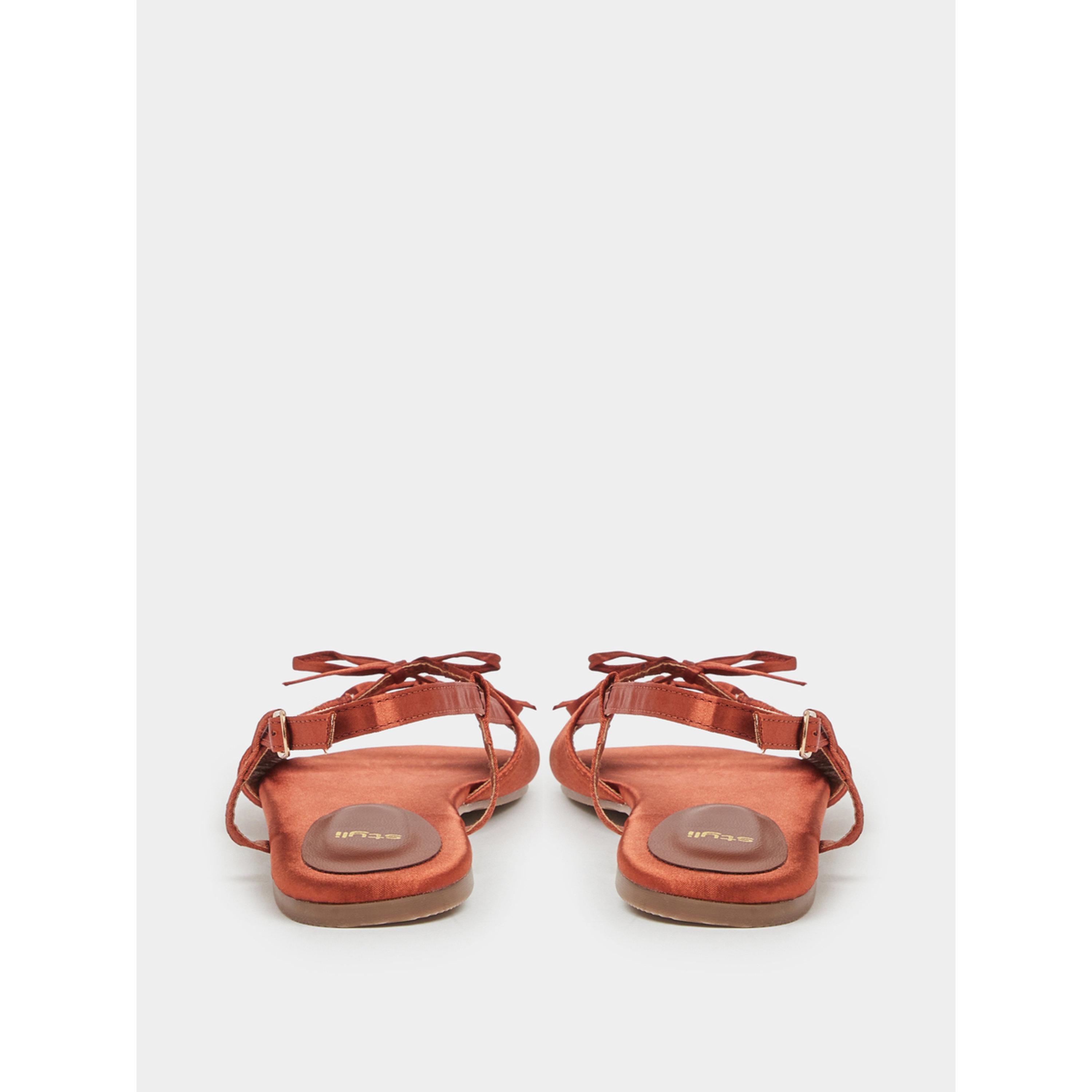 Styli Brown Bow Details Satin Flat Sandals-women-shoes-sandals-flats-image-6