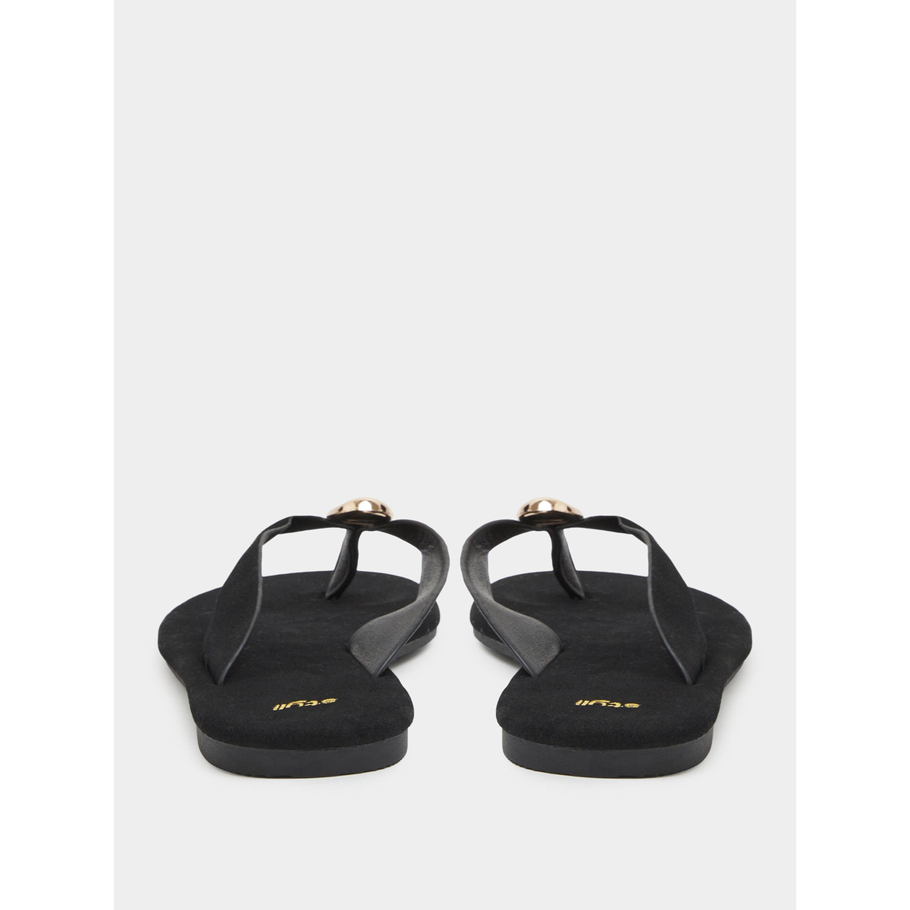 Styli Black Flat Flip-Flops with Gold Tone Metallic Detail-women-shoes-flipflopsandslides-image-6