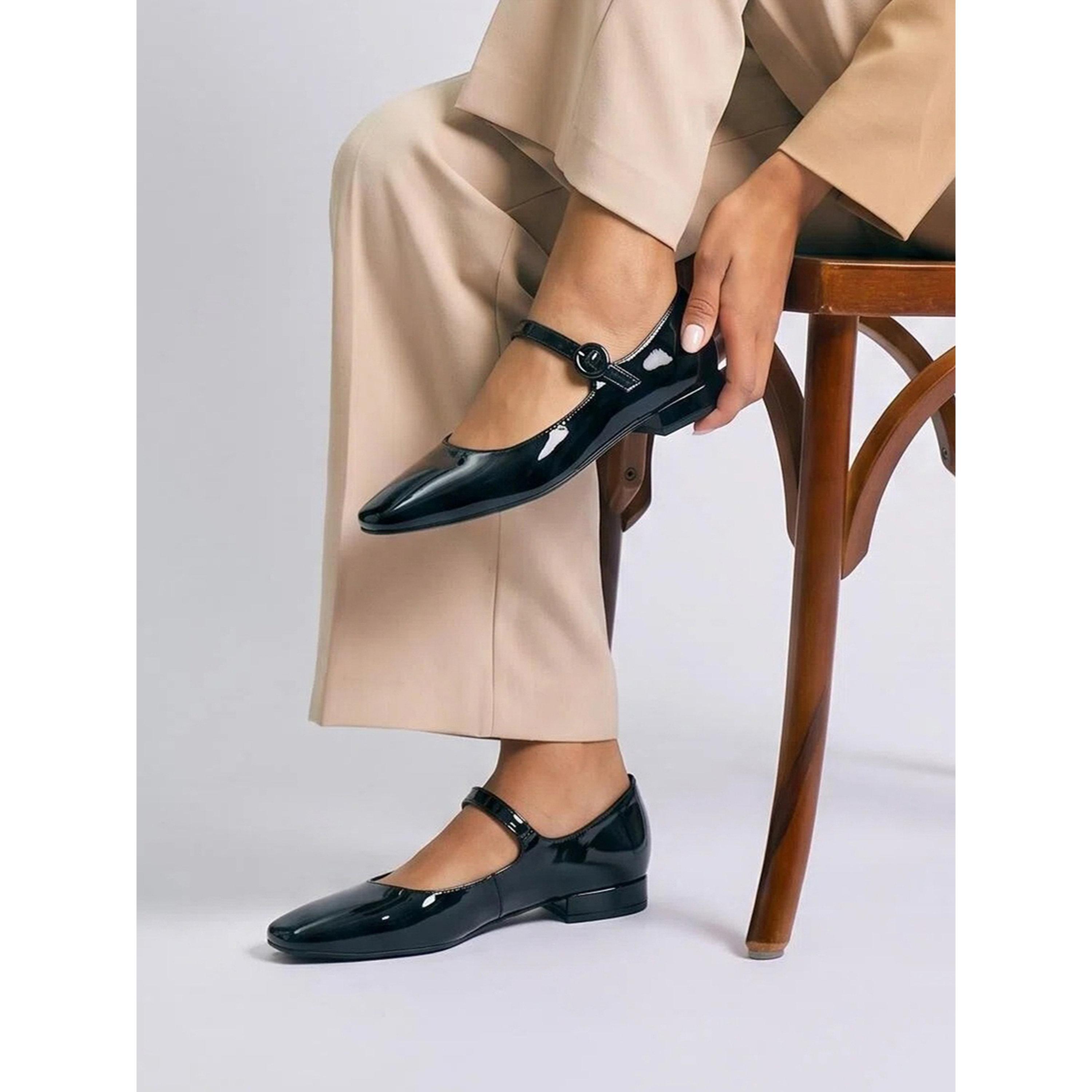 Styli Black Patent Buckle strap Mary Jane Flats-women-shoes-ballerinas-image-2