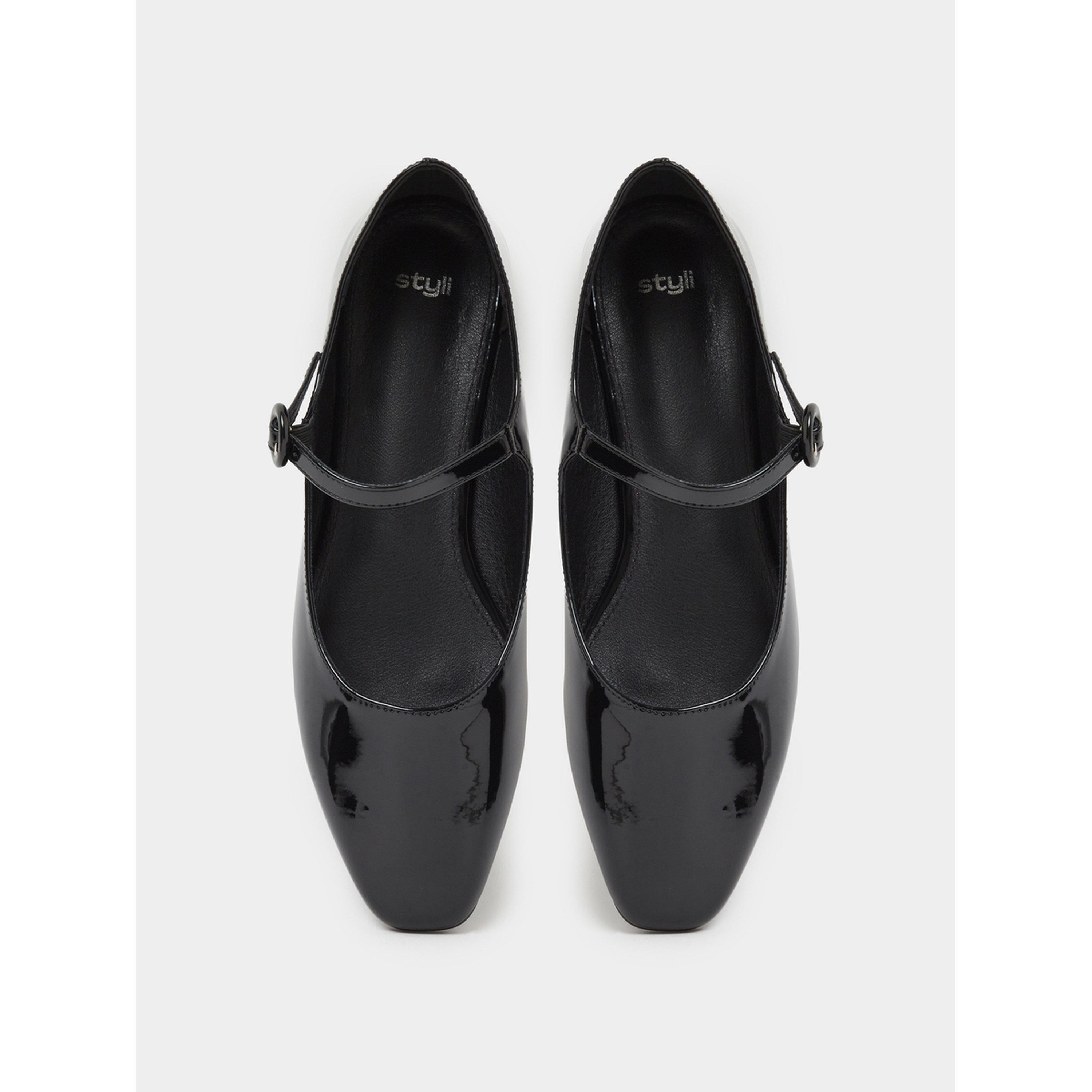 Styli Black Patent Buckle strap Mary Jane Flats-women-shoes-ballerinas-image-4