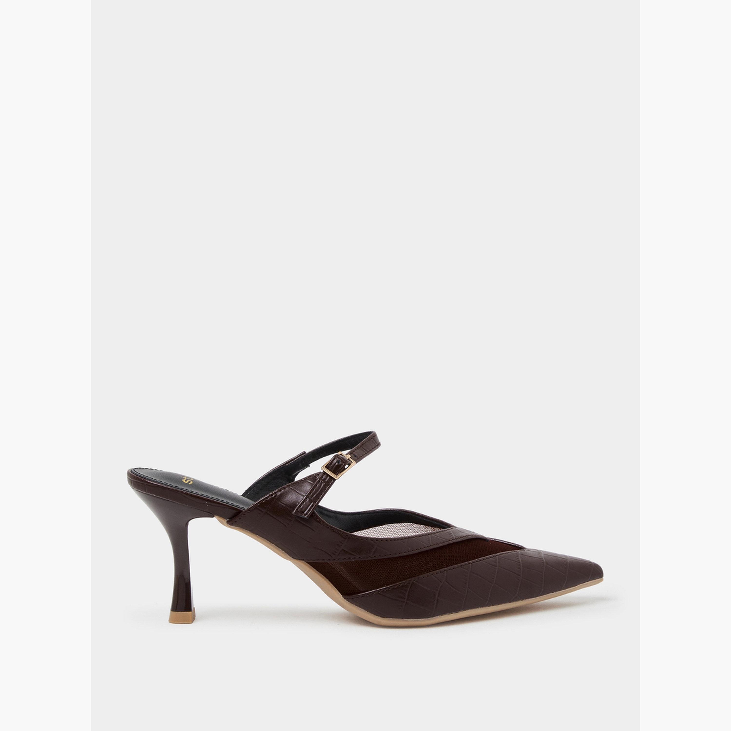 Styli Brown Mesh Detail High Heel Mules-women-shoes-heels-image-3