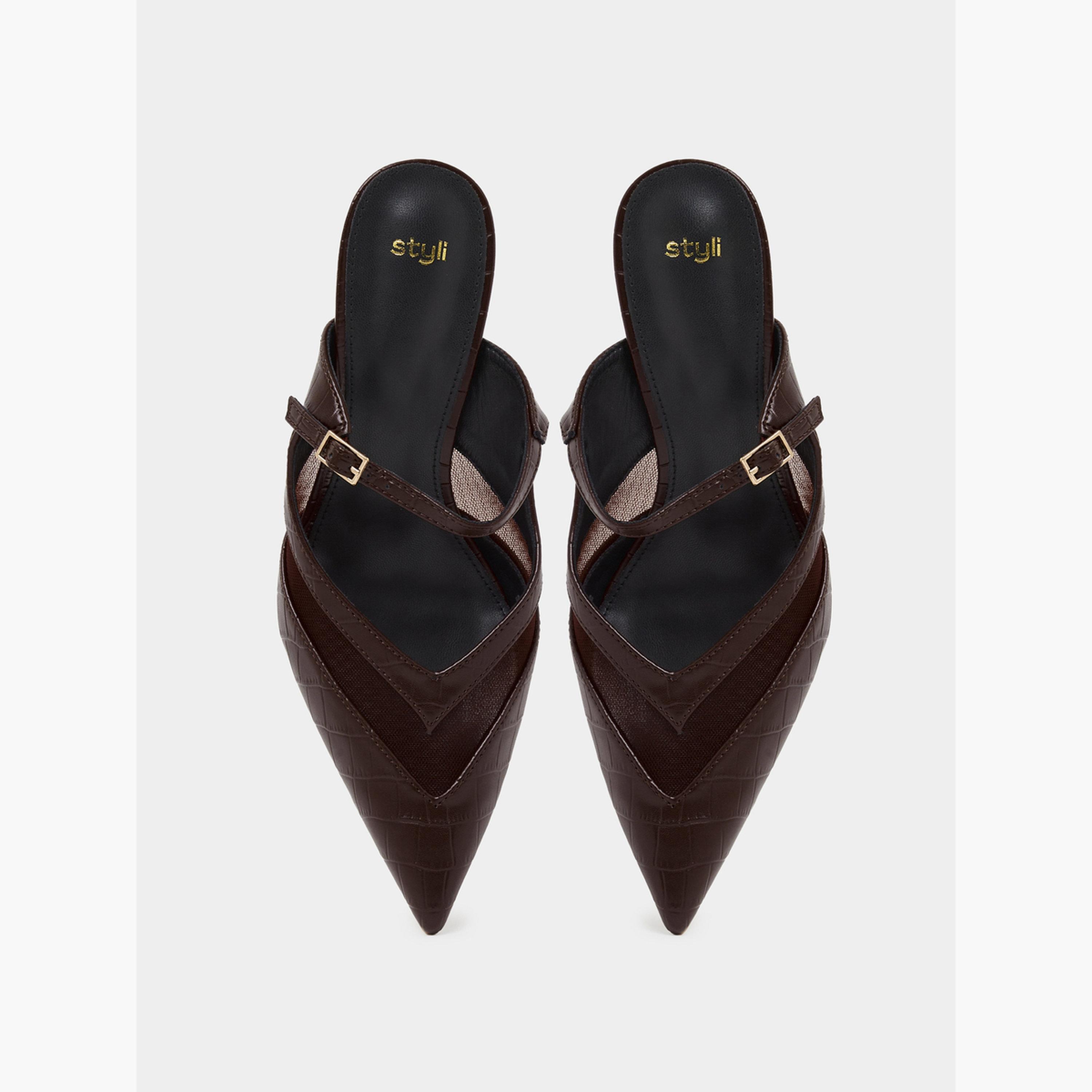 Styli Brown Mesh Detail High Heel Mules-women-shoes-heels-image-4