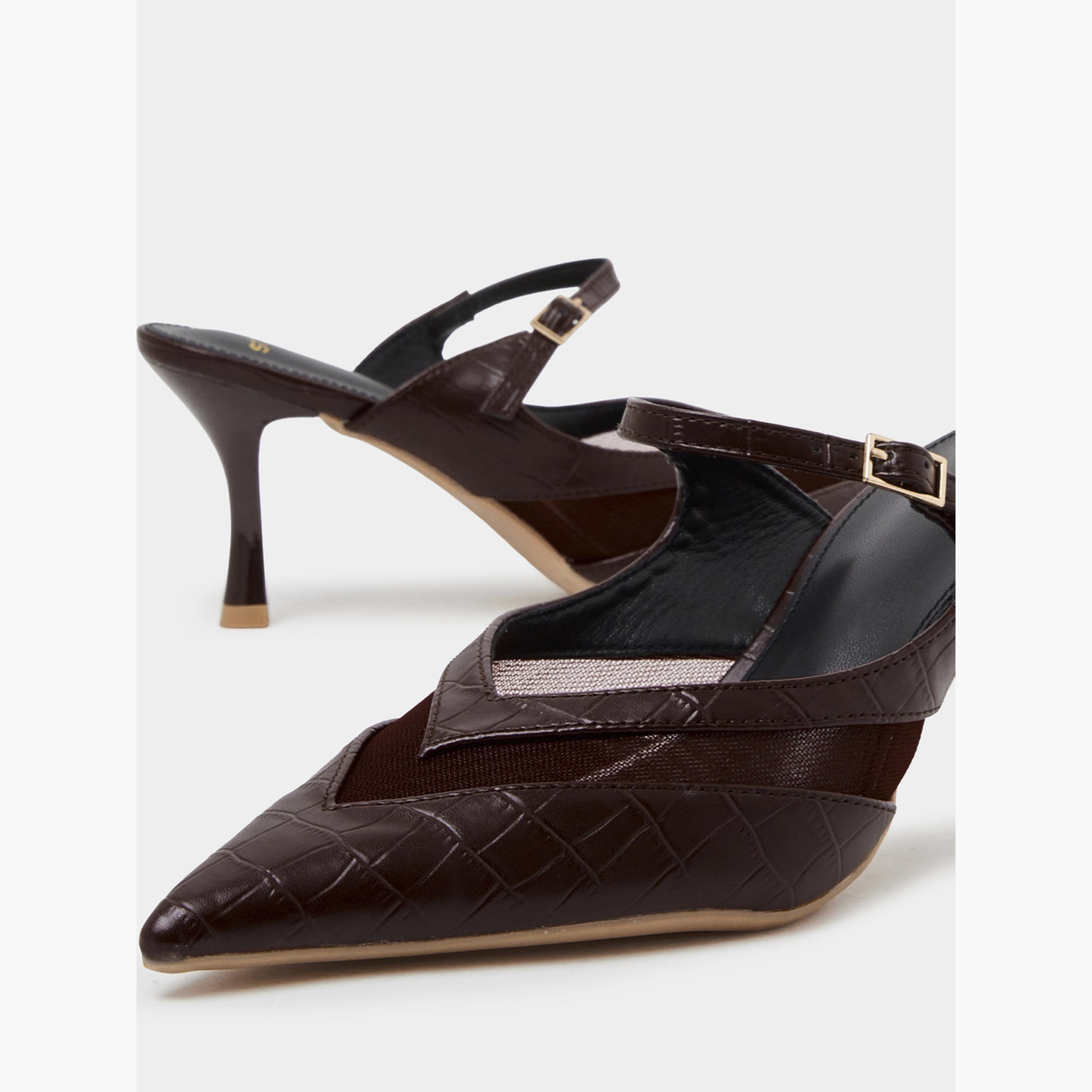 Styli Brown Mesh Detail High Heel Mules-women-shoes-heels-image-5