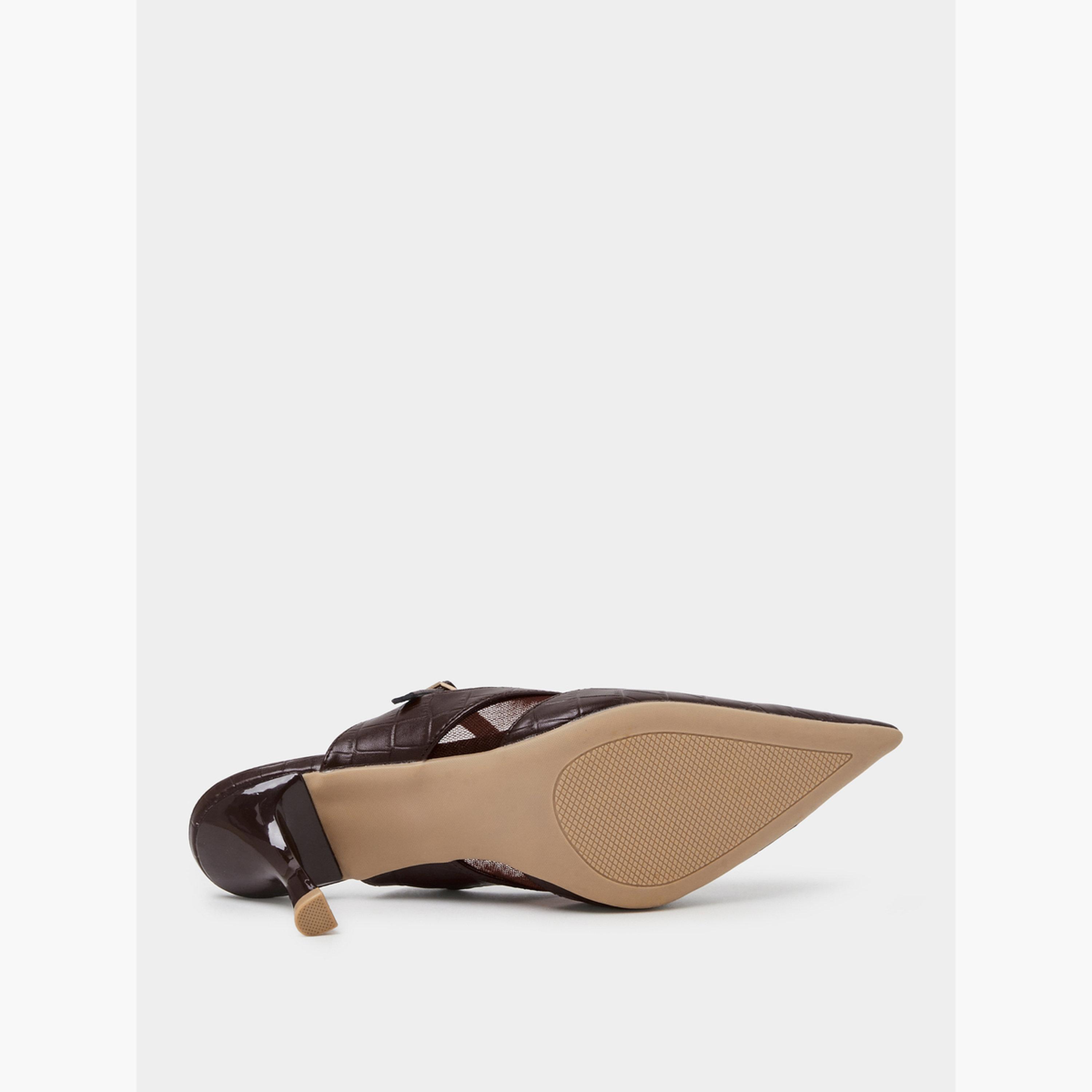 Styli Brown Mesh Detail High Heel Mules-women-shoes-heels-image-7