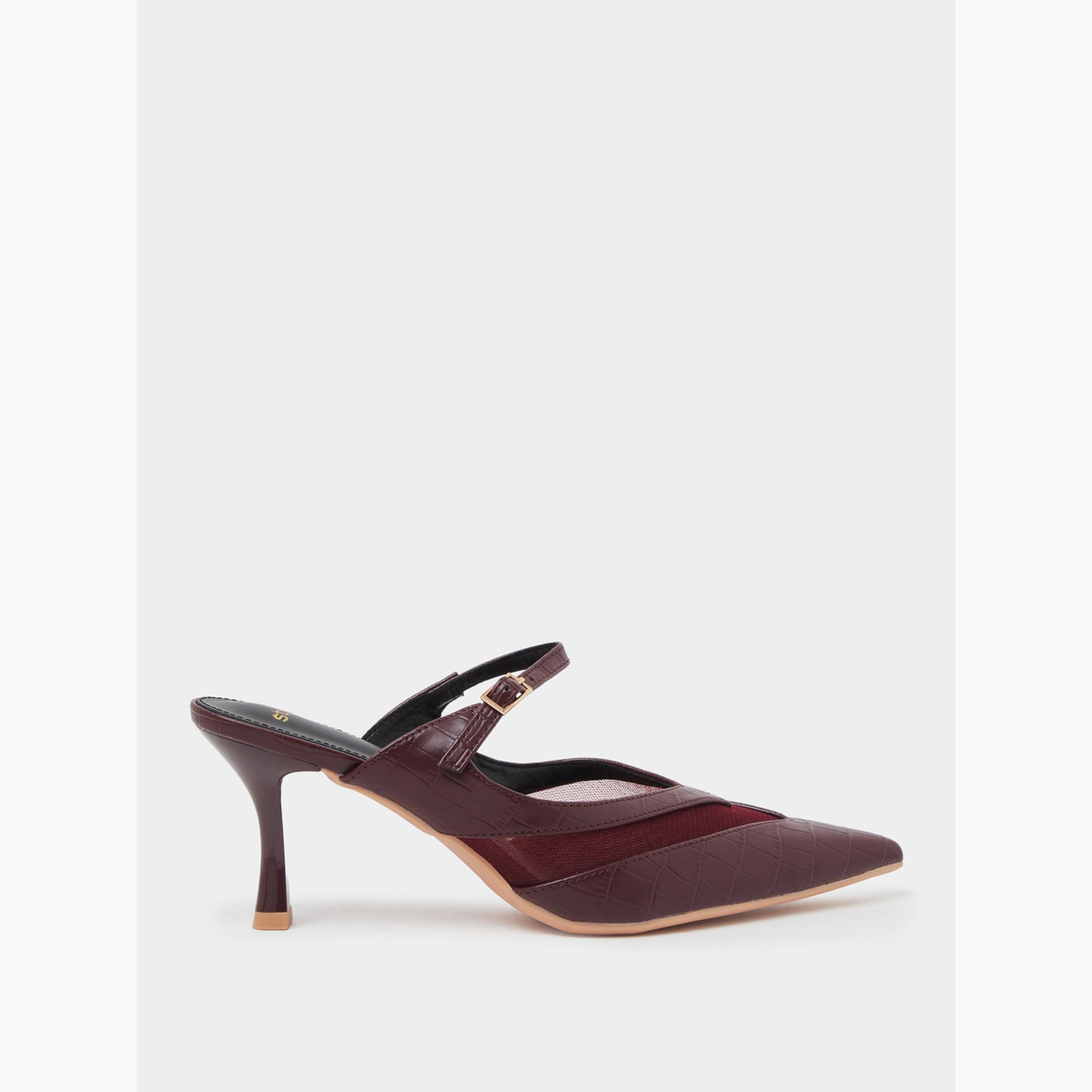 Styli Burgundy Mesh Details High Heel Mules-women-shoes-heels-image-3
