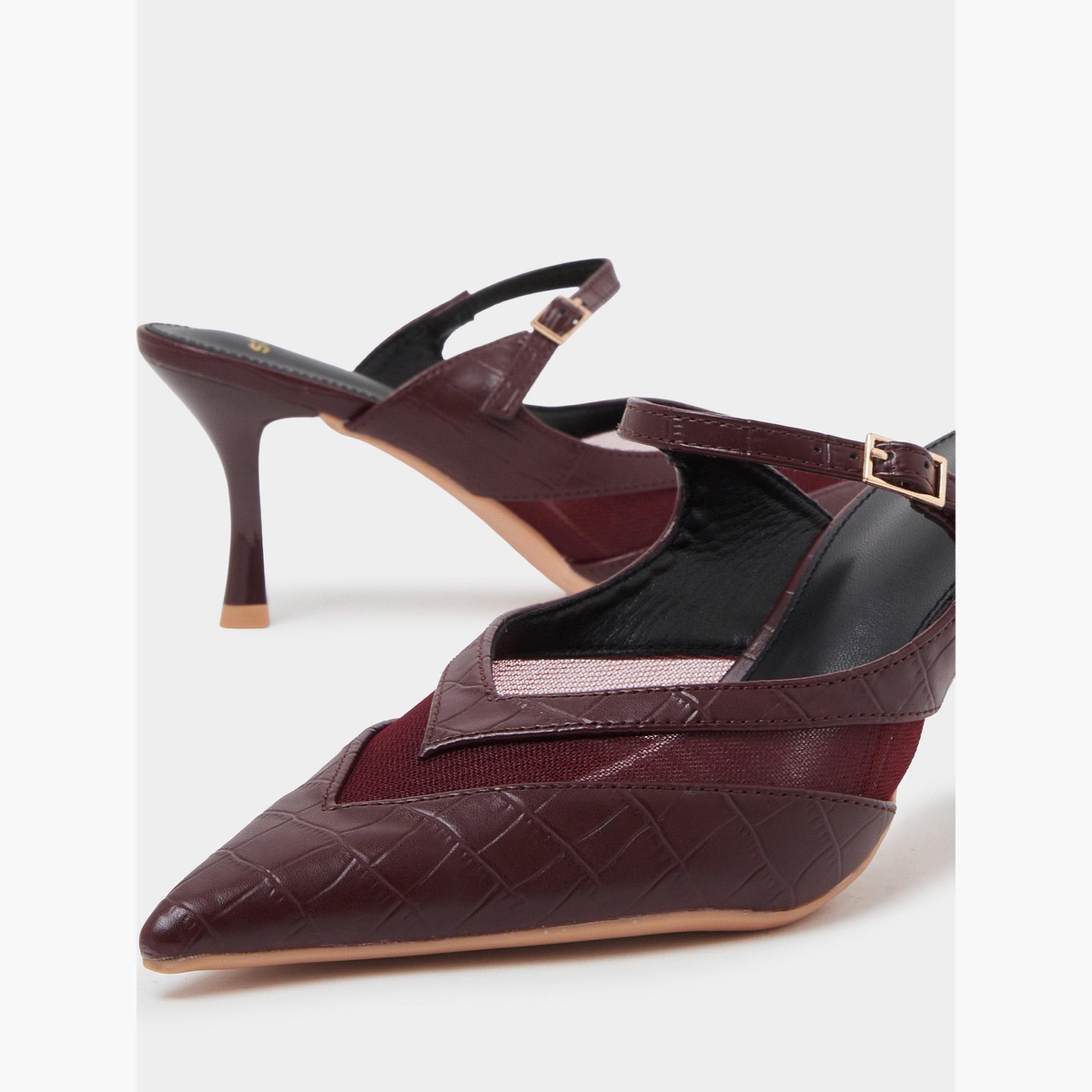 Styli Burgundy Mesh Details High Heel Mules-women-shoes-heels-image-5