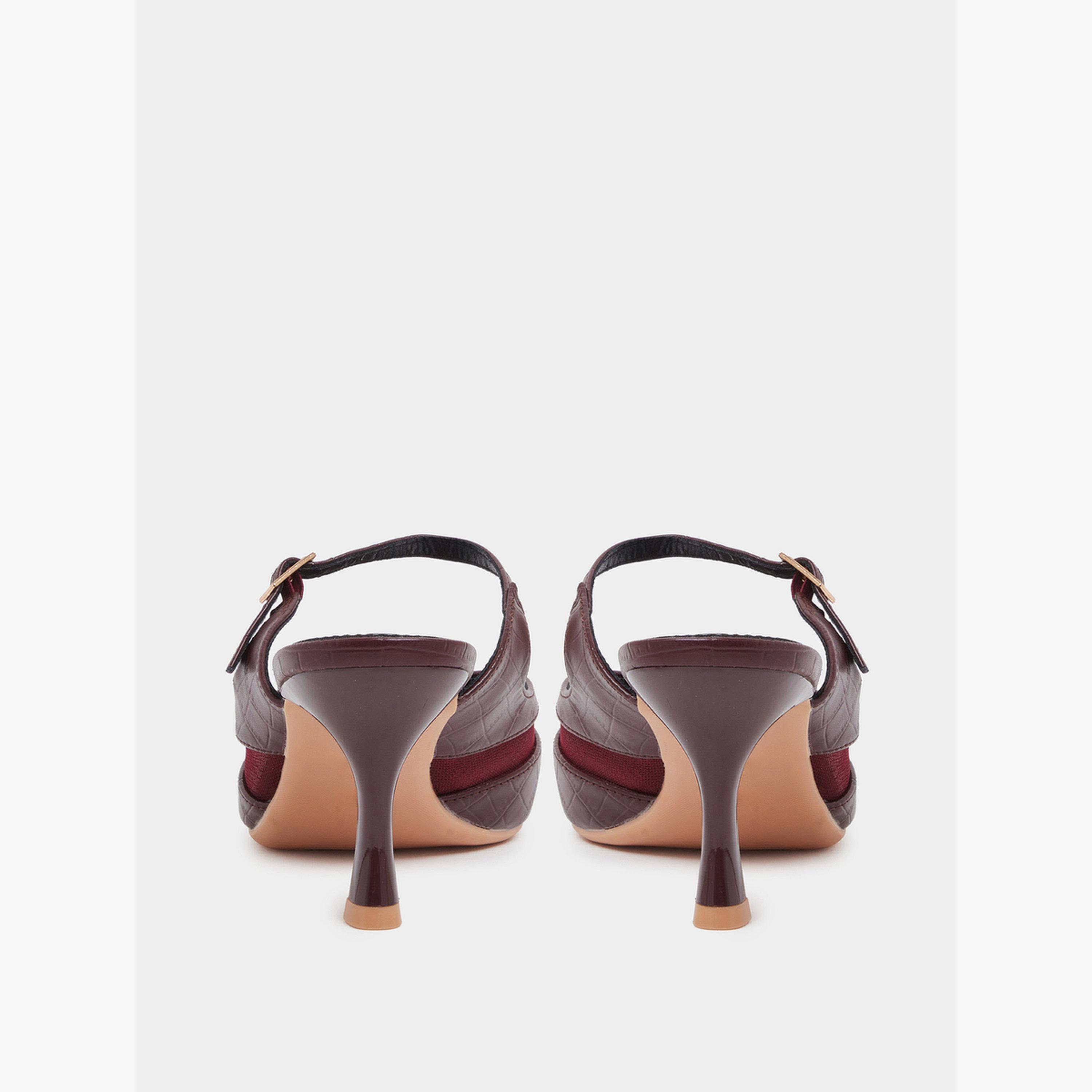 Styli Burgundy Mesh Details High Heel Mules-women-shoes-heels-image-6
