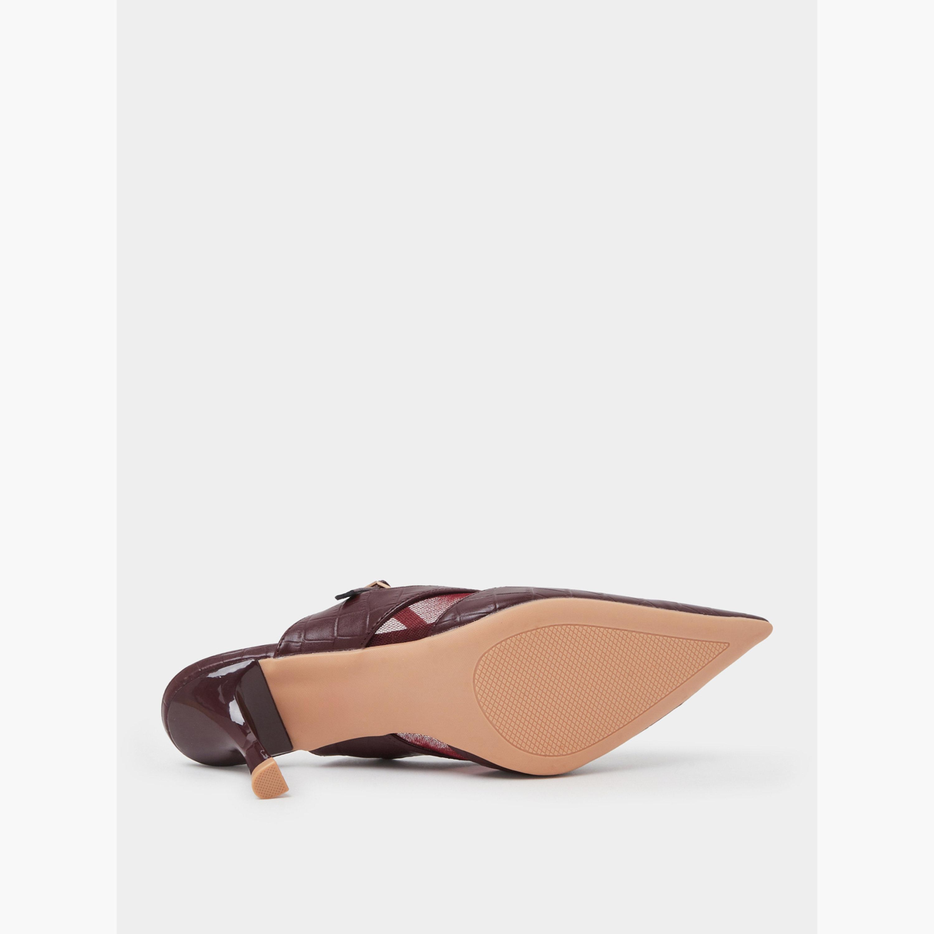 Styli Burgundy Mesh Details High Heel Mules-women-shoes-heels-image-7
