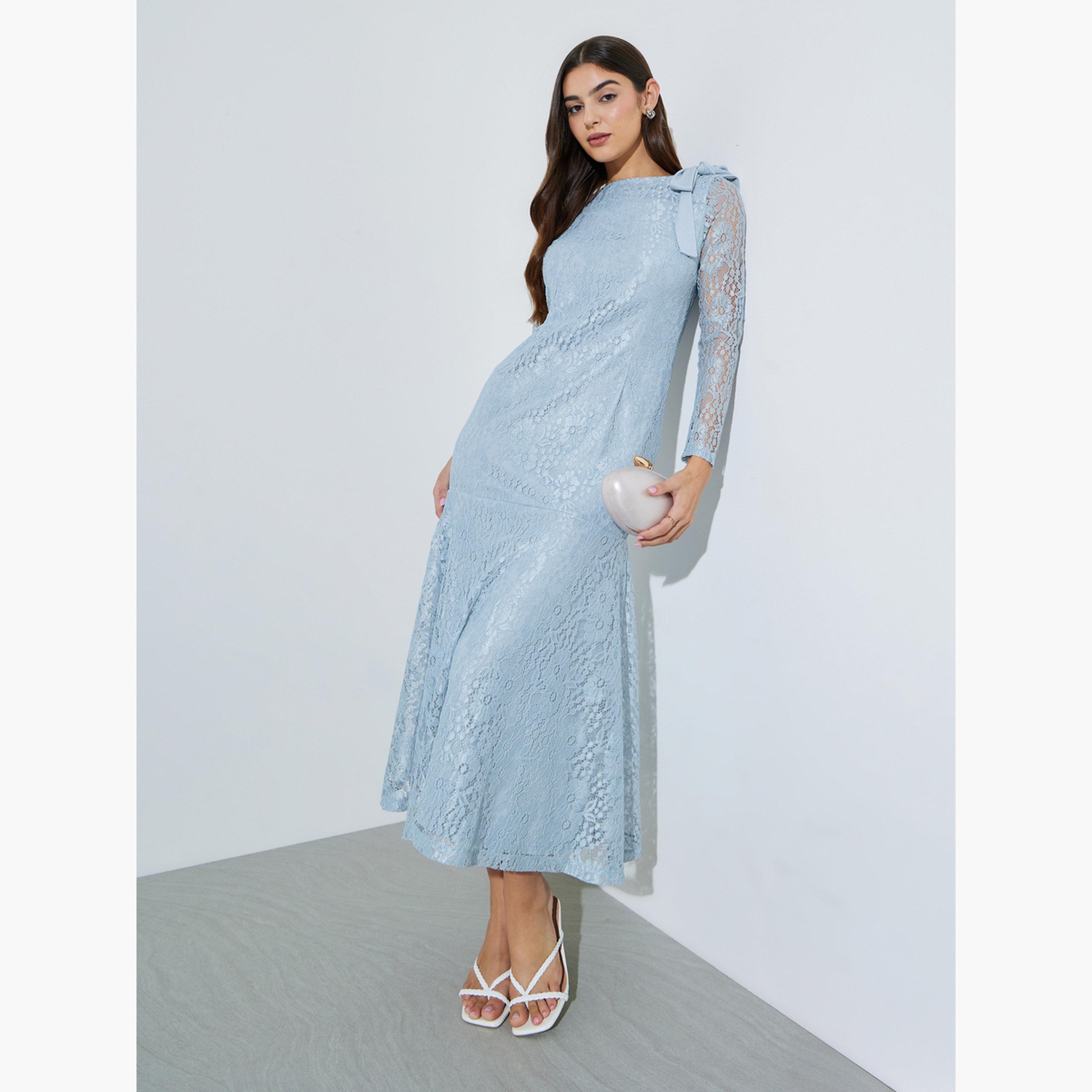 Styli Light Blue Lace Mermaid Hem Maxi Dress-women-clothing-dresses-image-2