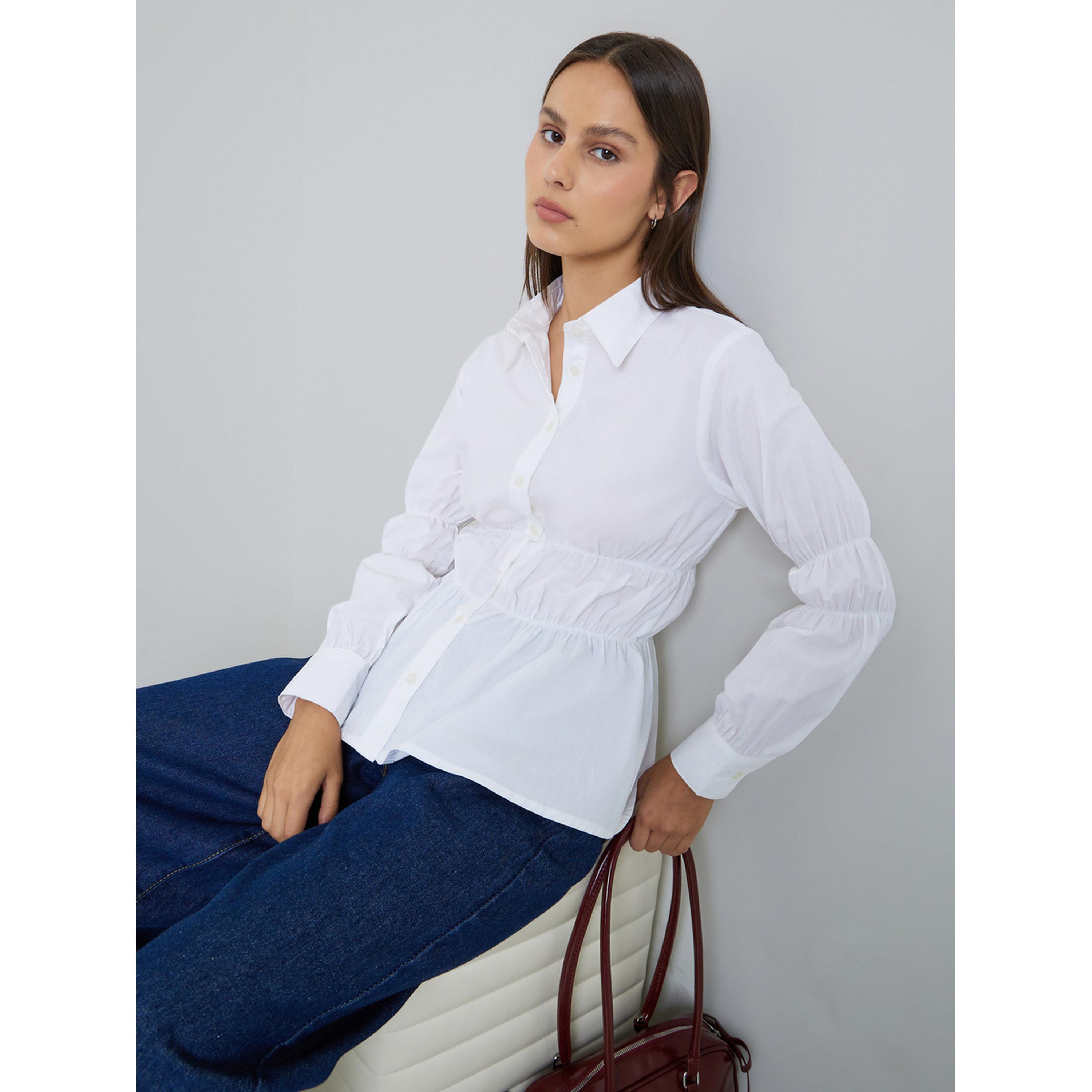 Styli White Long Sleeve Cinched-Waist Shirt-women-clothing-shirtsandblouses-shirts-image-4