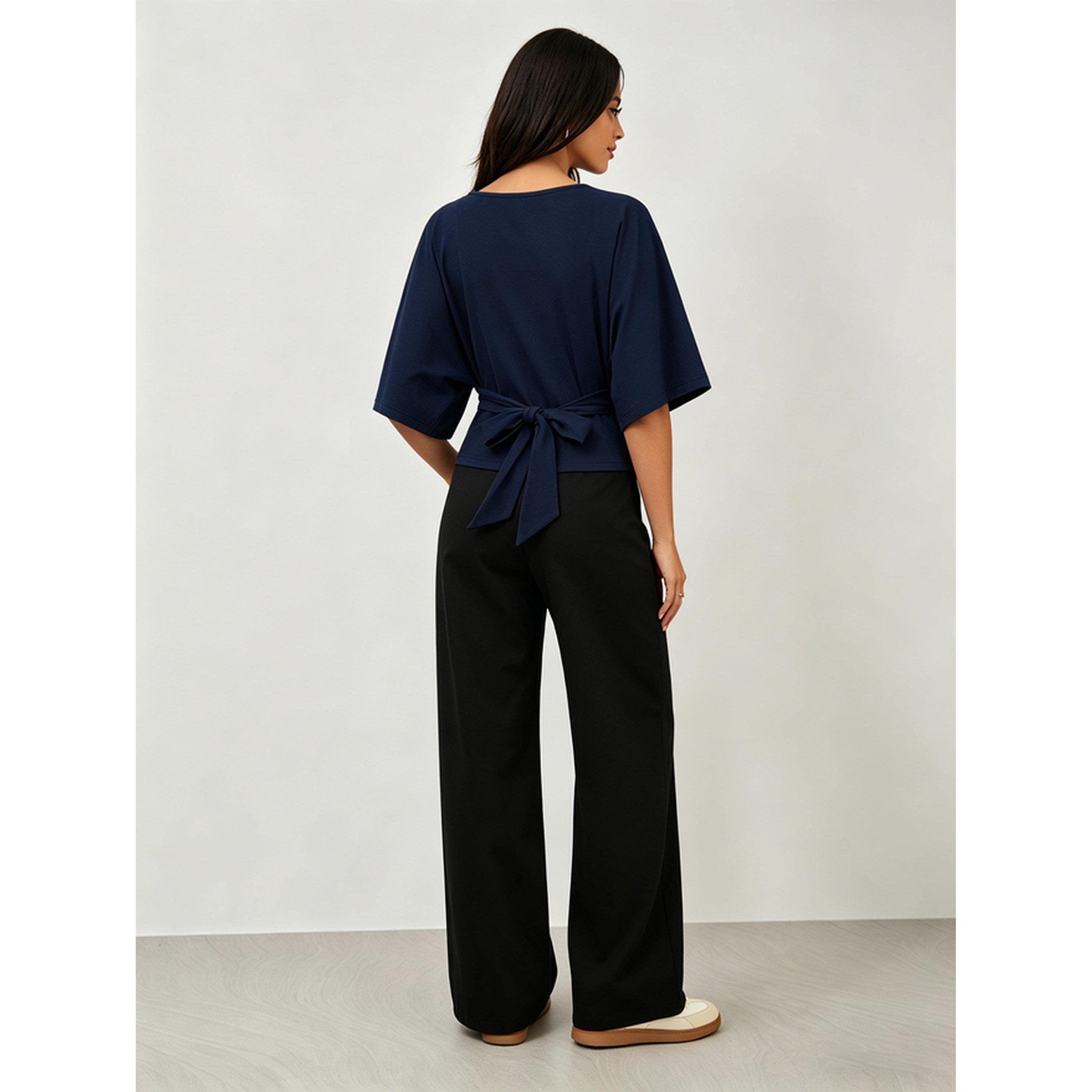 Take Two Navy Blue Cinched Waist Batwing Sleeve Top-women-clothing-shirtsandblouses-blouses-image-3