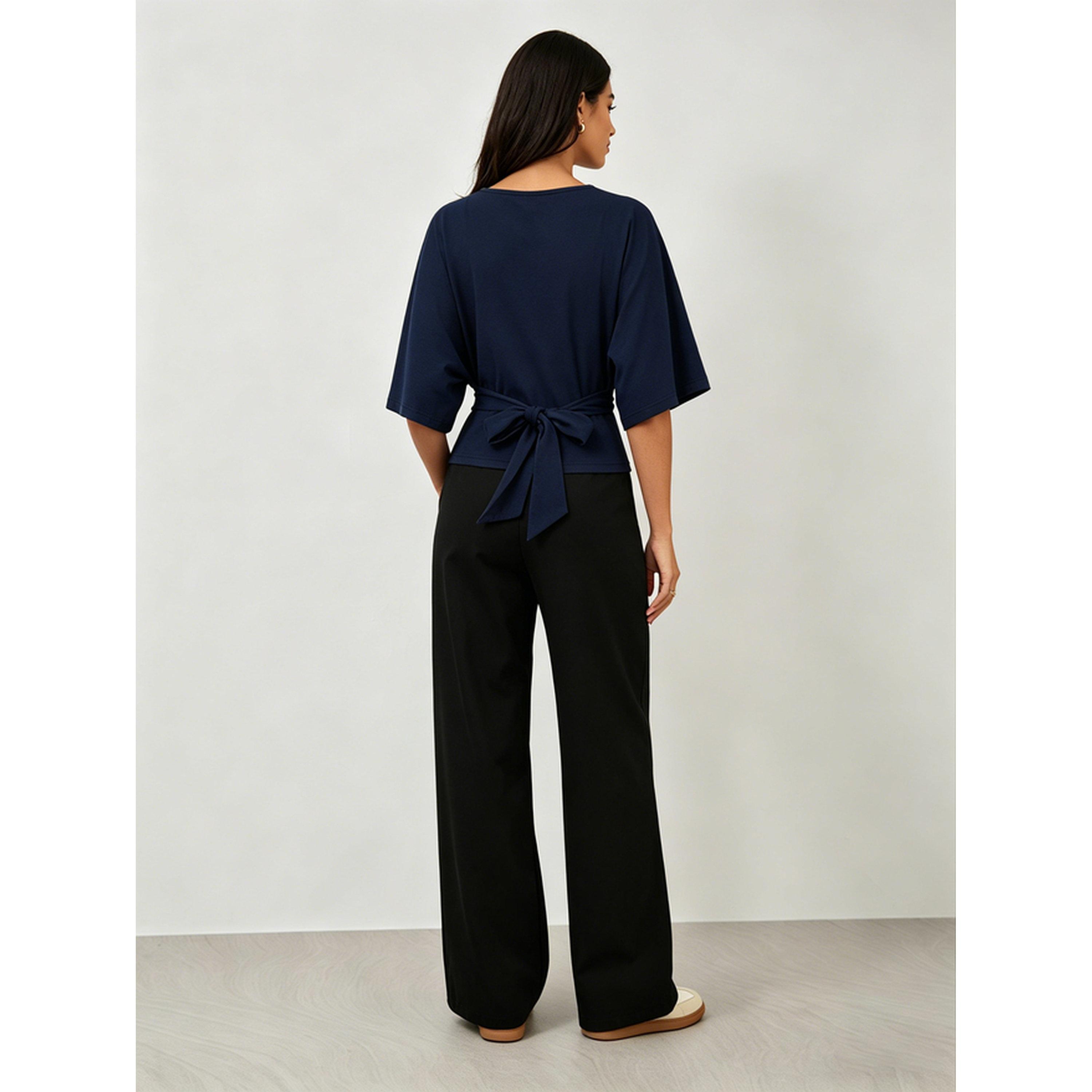 Take Two Navy Blue Cinched Waist Batwing Sleeve Top-women-clothing-shirtsandblouses-blouses-image-4