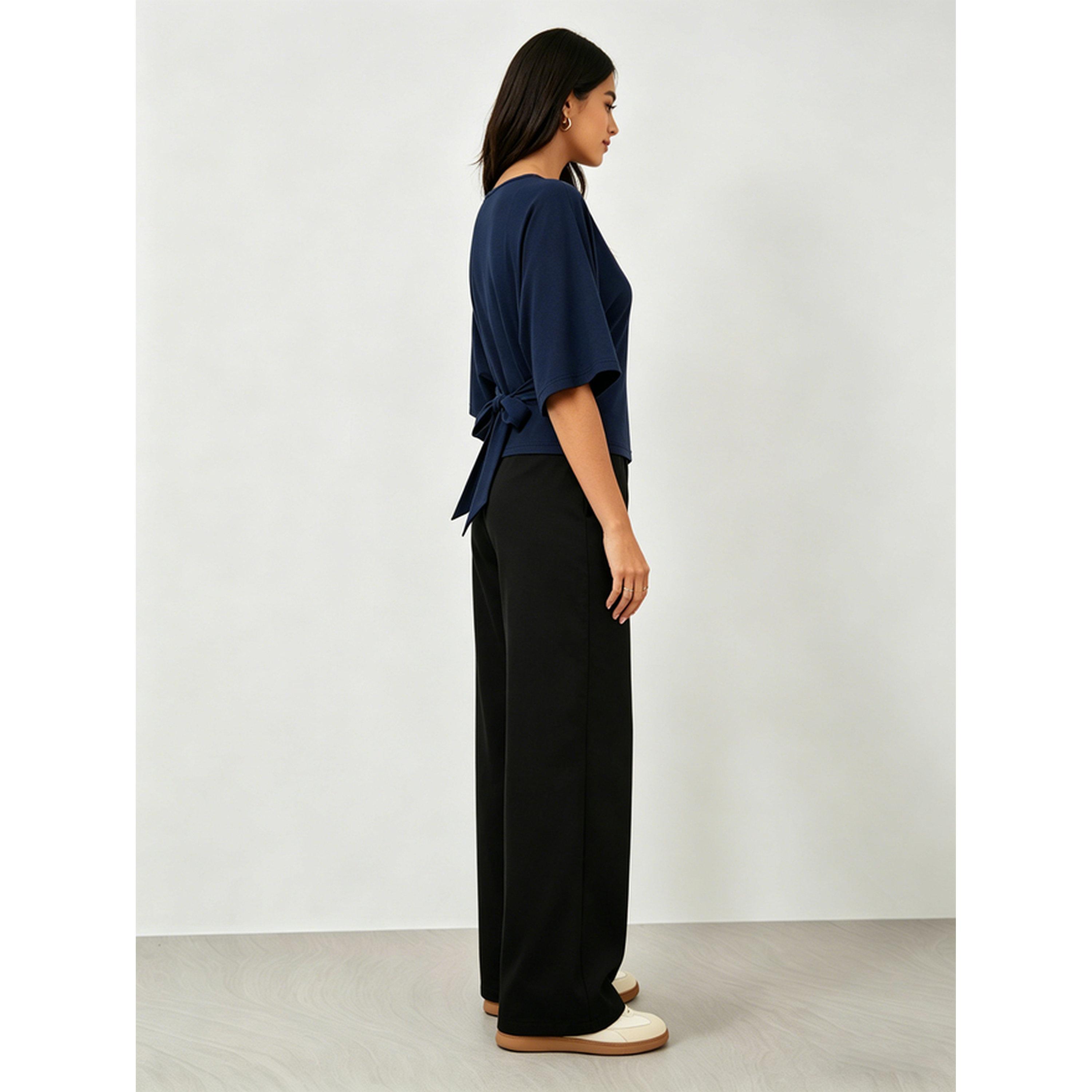 Take Two Navy Blue Cinched Waist Batwing Sleeve Top-women-clothing-shirtsandblouses-blouses-image-5