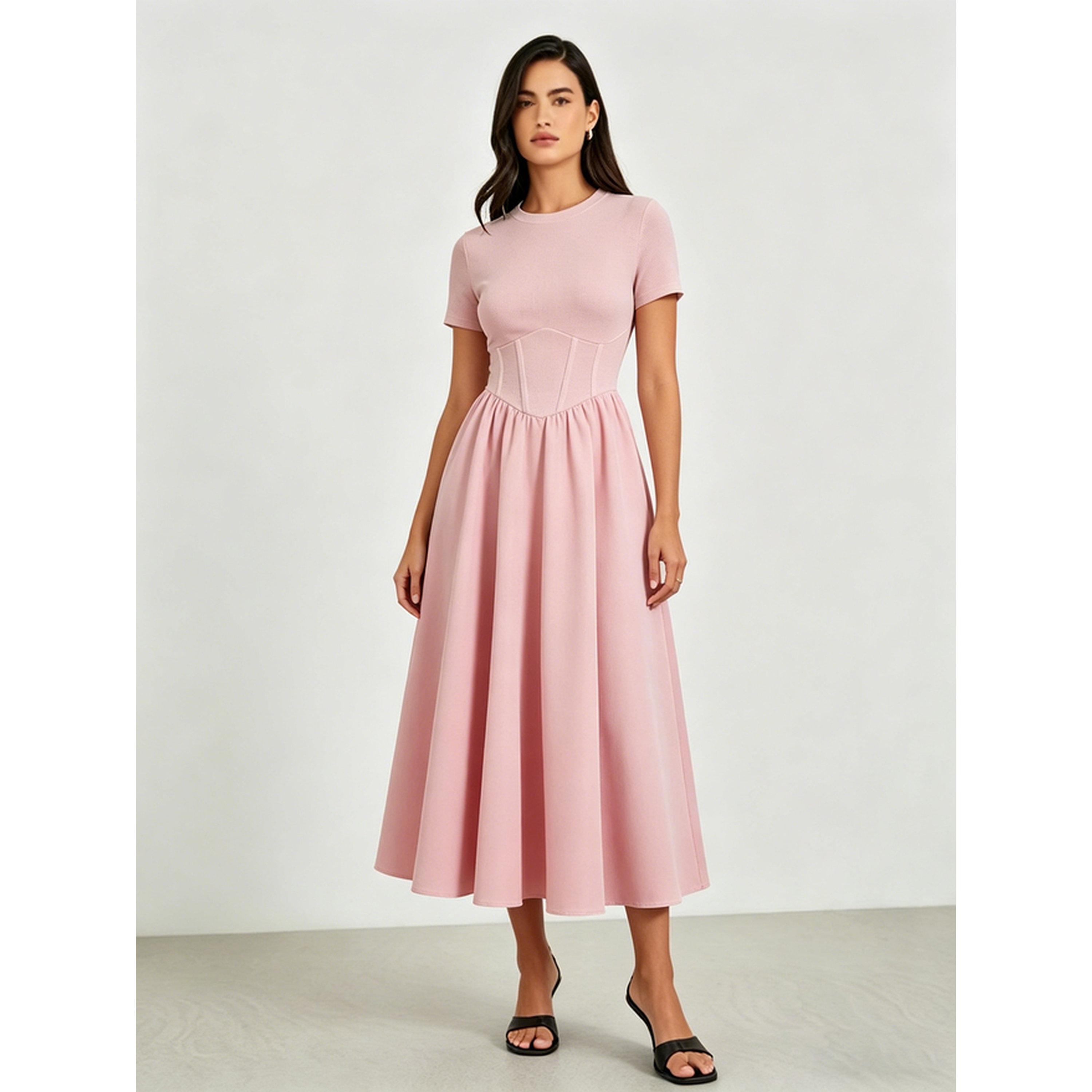 فستان ميدي بحافة واسعة وخصر كورسيه-women-clothing-dresses-image-1
