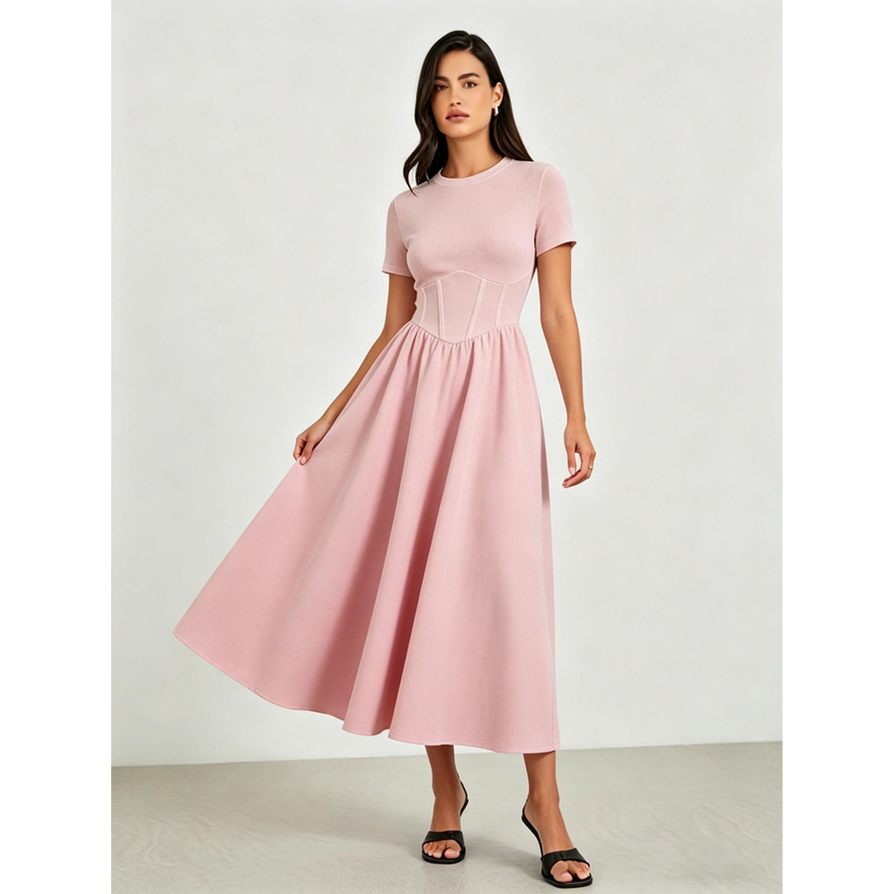 فستان ميدي بحافة واسعة وخصر كورسيه-women-clothing-dresses-image-2