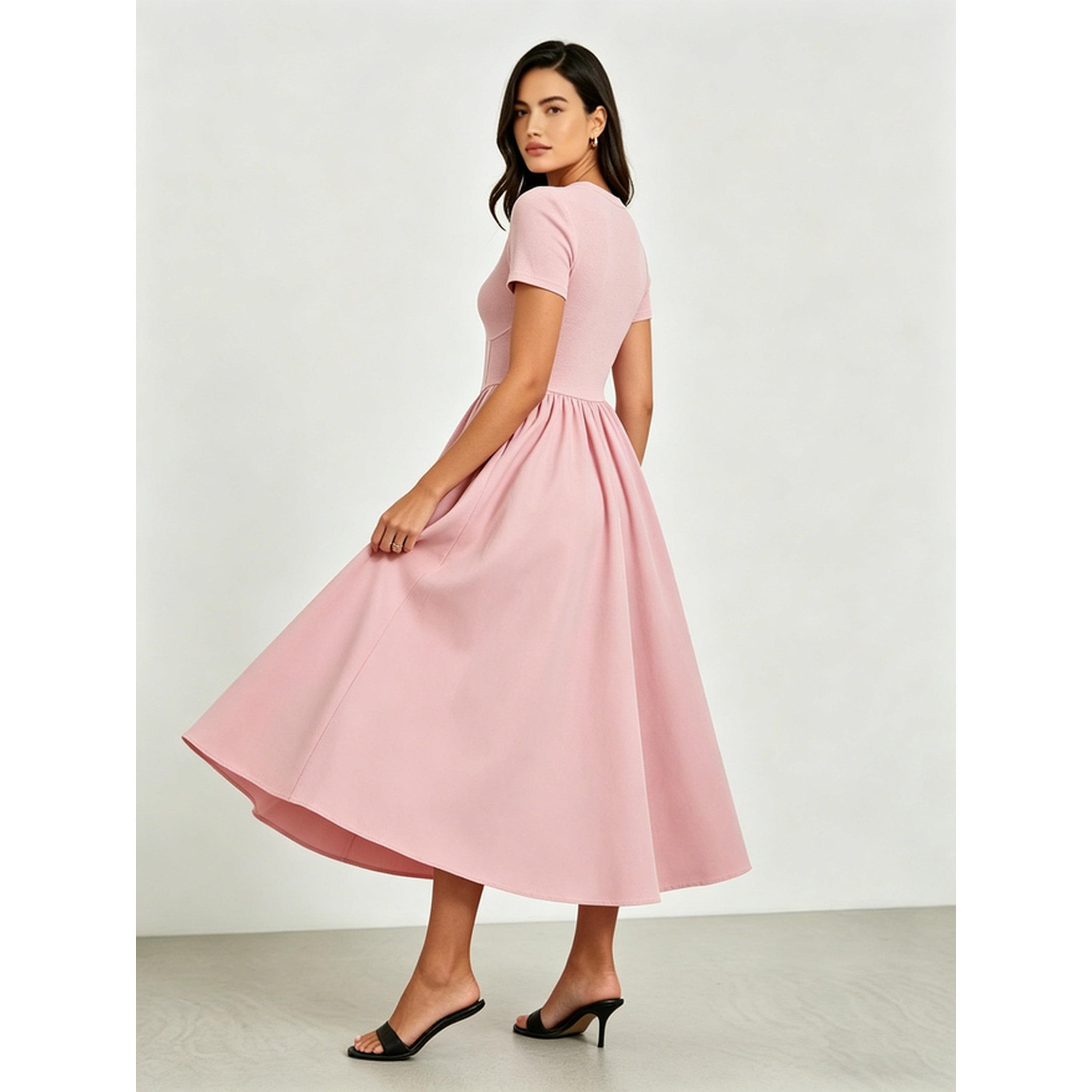 فستان ميدي بحافة واسعة وخصر كورسيه-women-clothing-dresses-image-4