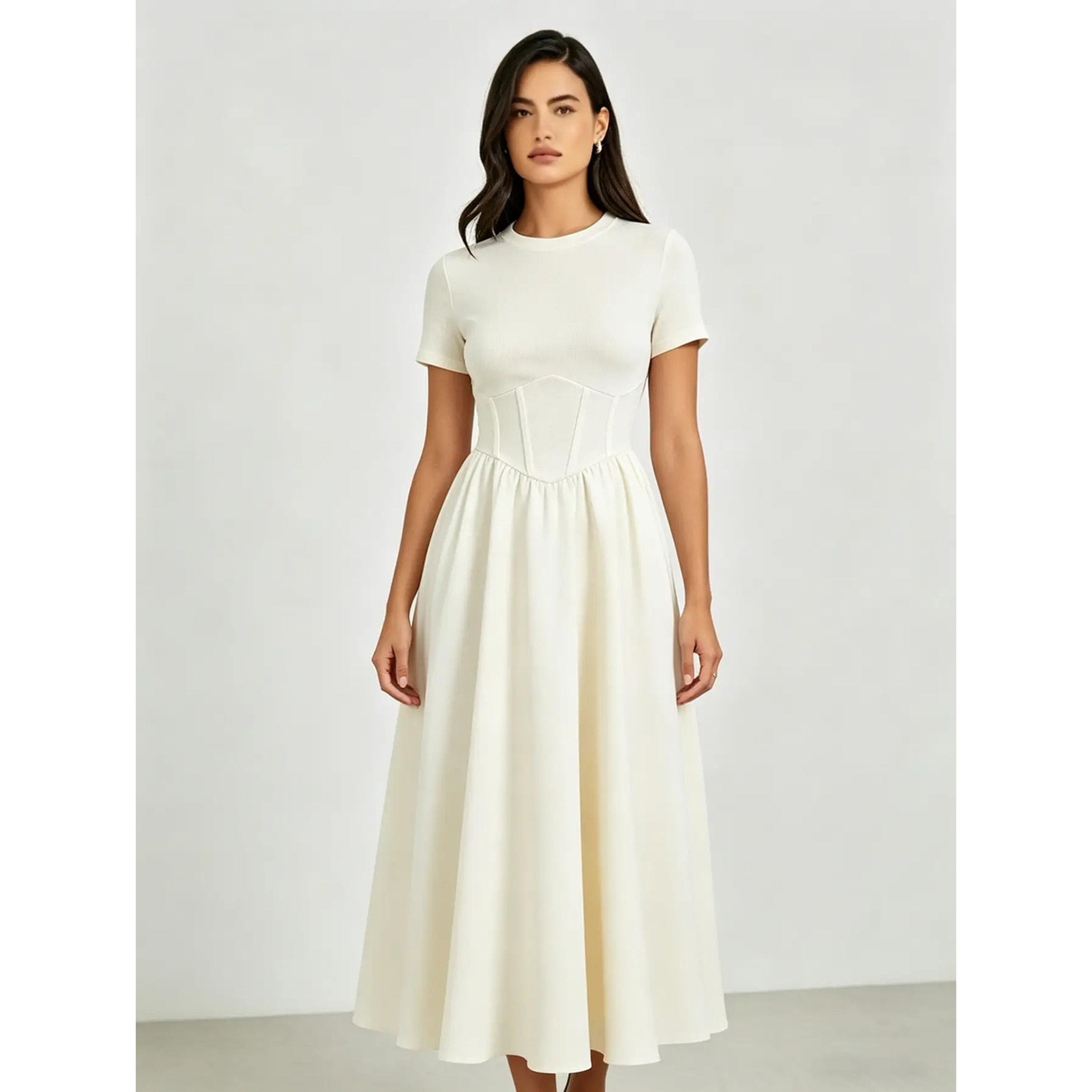 فستان ميدي بحافة واسعة وخصر كورسيه-women-clothing-dresses-image-1