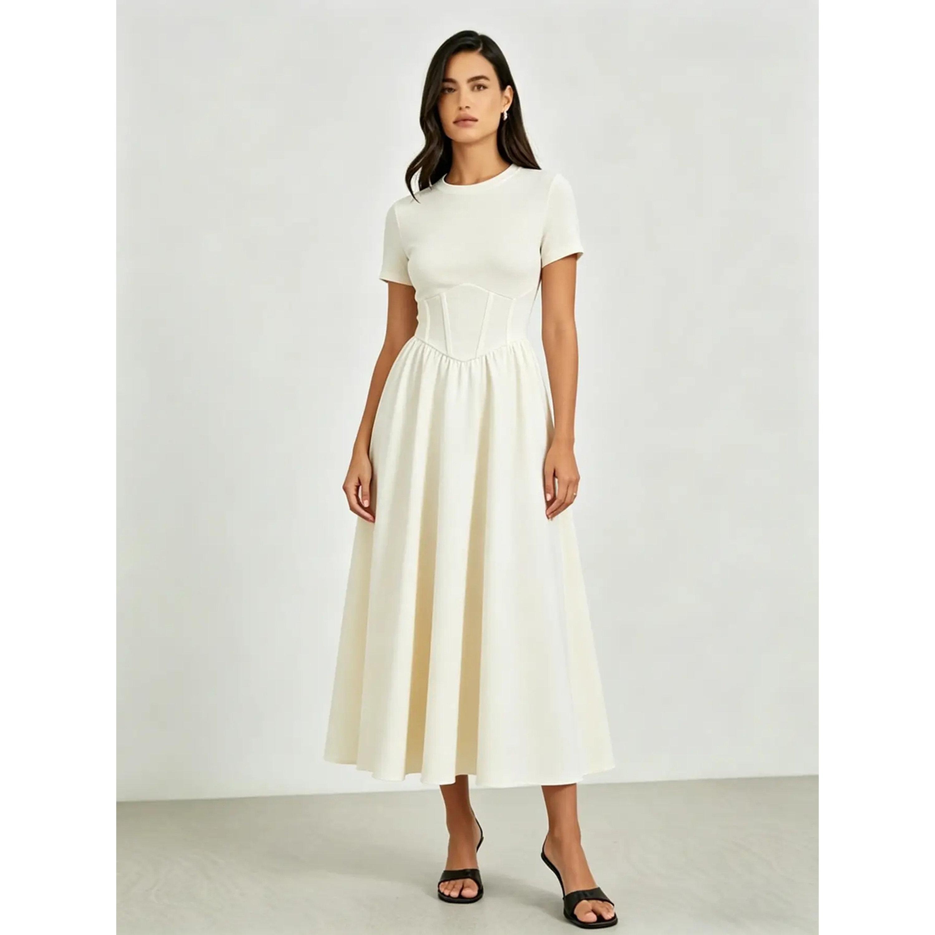فستان ميدي بحافة واسعة وخصر كورسيه-women-clothing-dresses-image-2