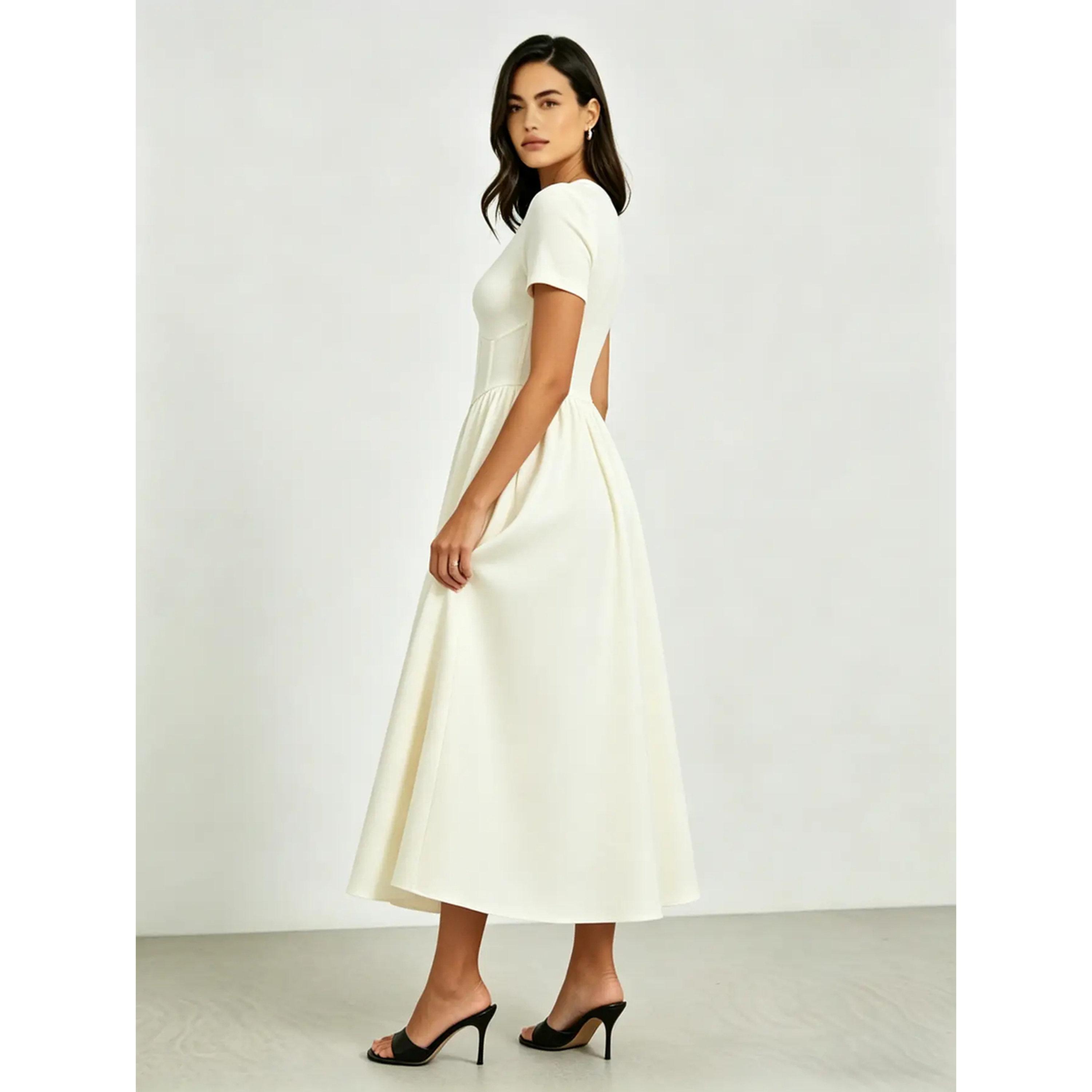 فستان ميدي بحافة واسعة وخصر كورسيه-women-clothing-dresses-image-5